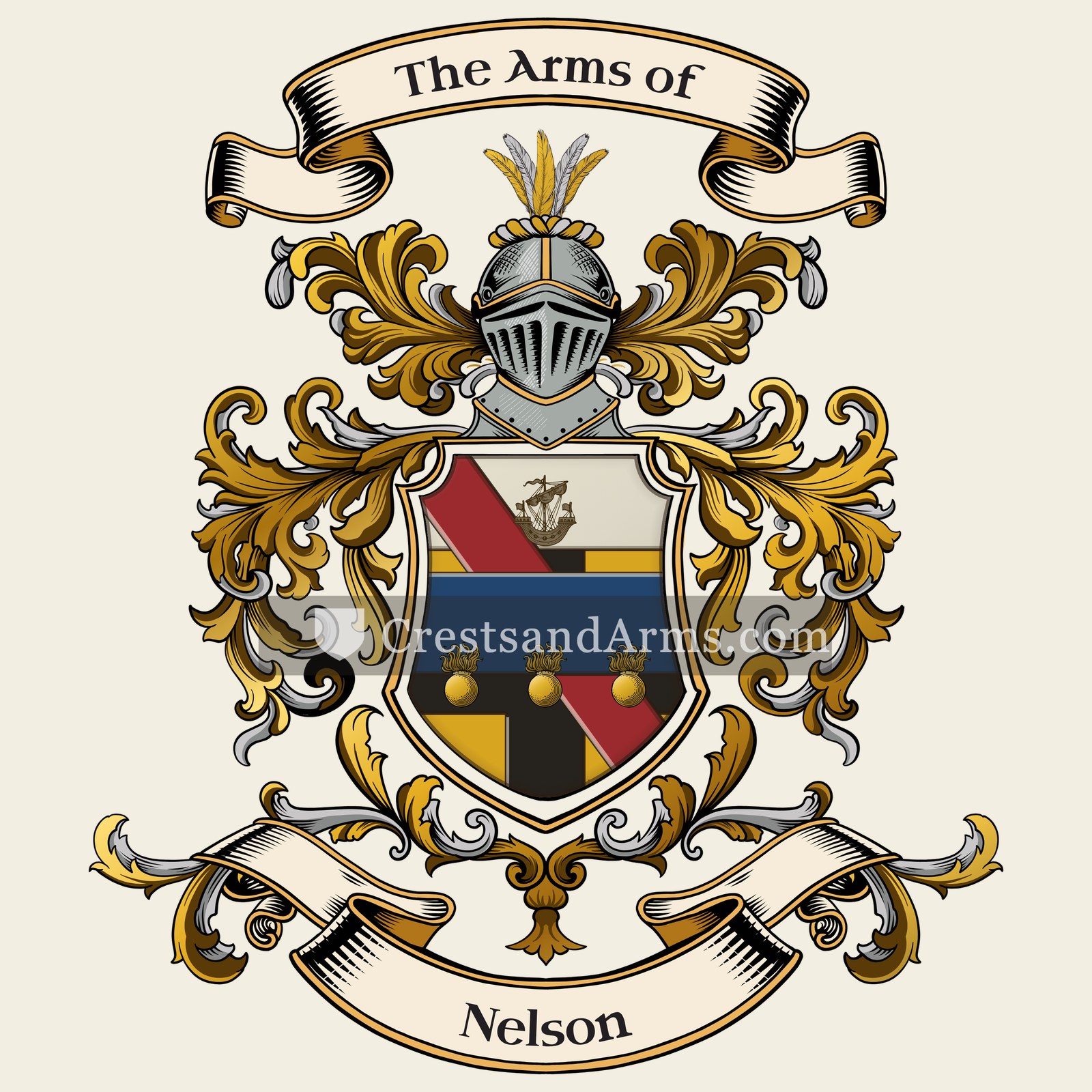 The Nelson coat of arms, drawn from the recorded blazon