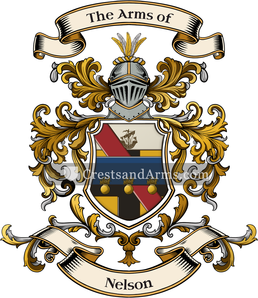 The Nelson coat of arms, drawn from the recorded blazon