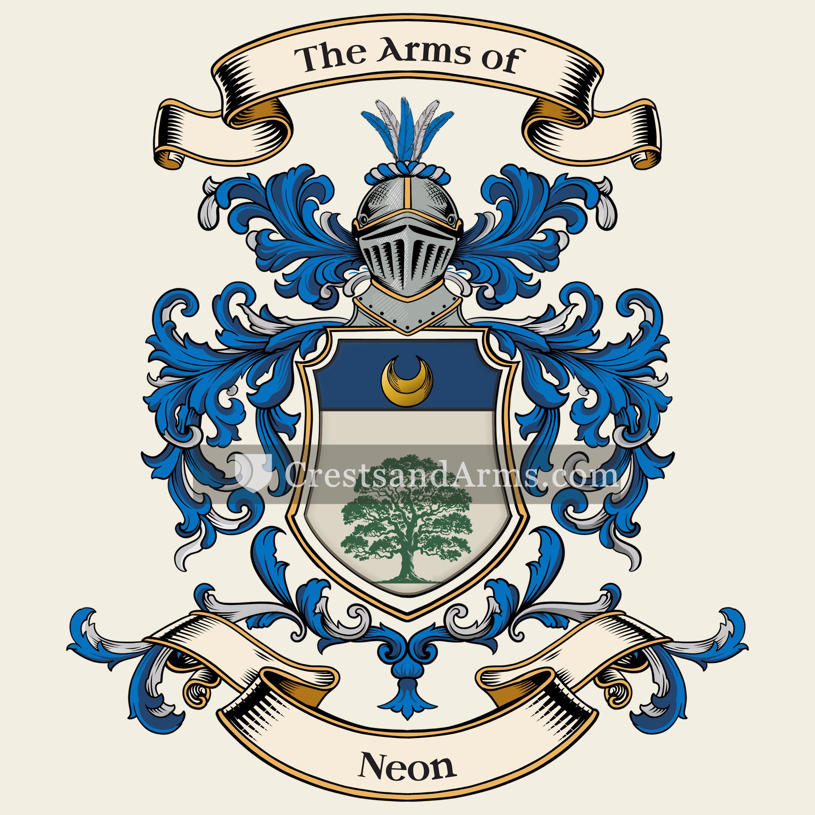 The Neon coat of arms, drawn from the recorded blazon
