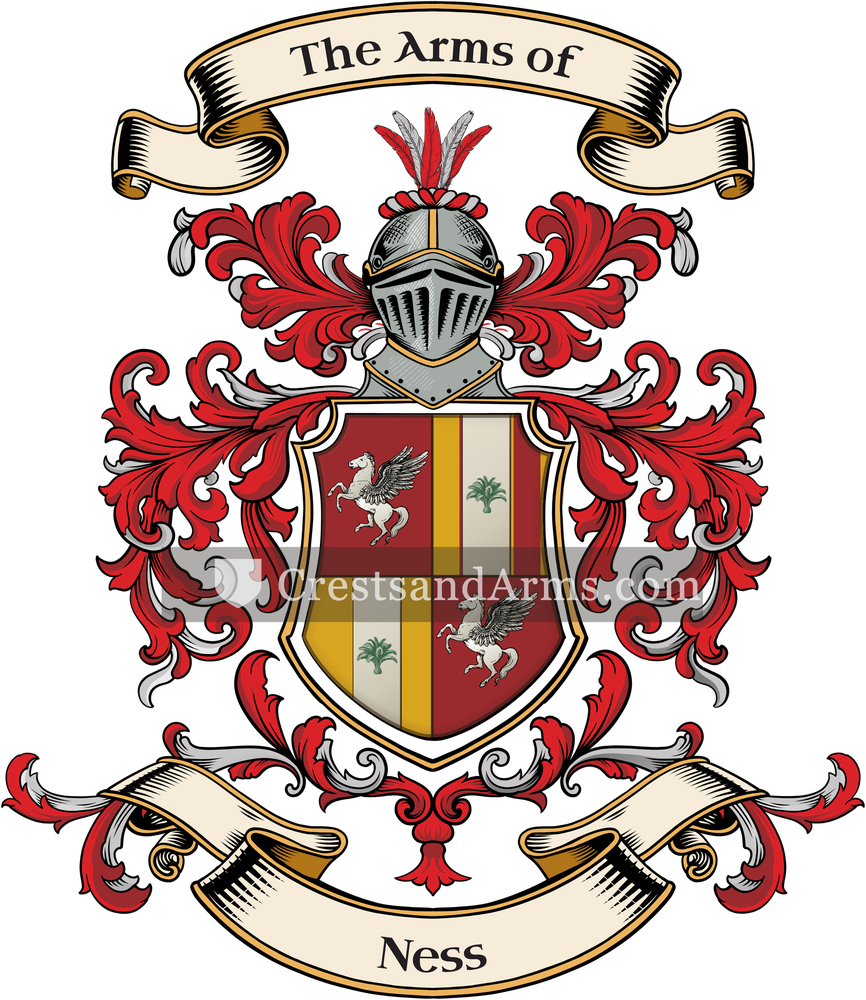 The Ness coat of arms, drawn from the recorded blazon