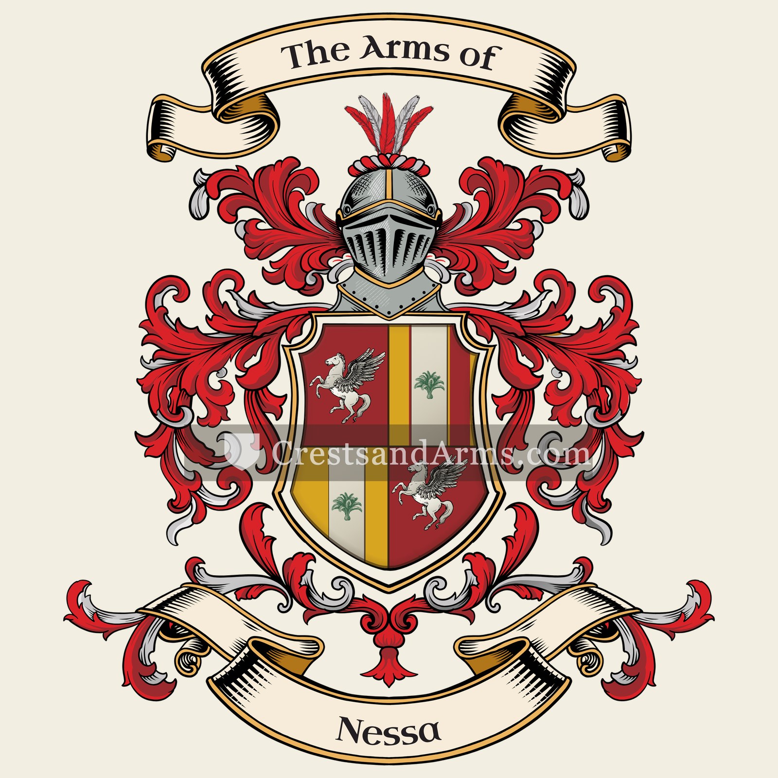 The Nessa coat of arms, drawn from the recorded blazon