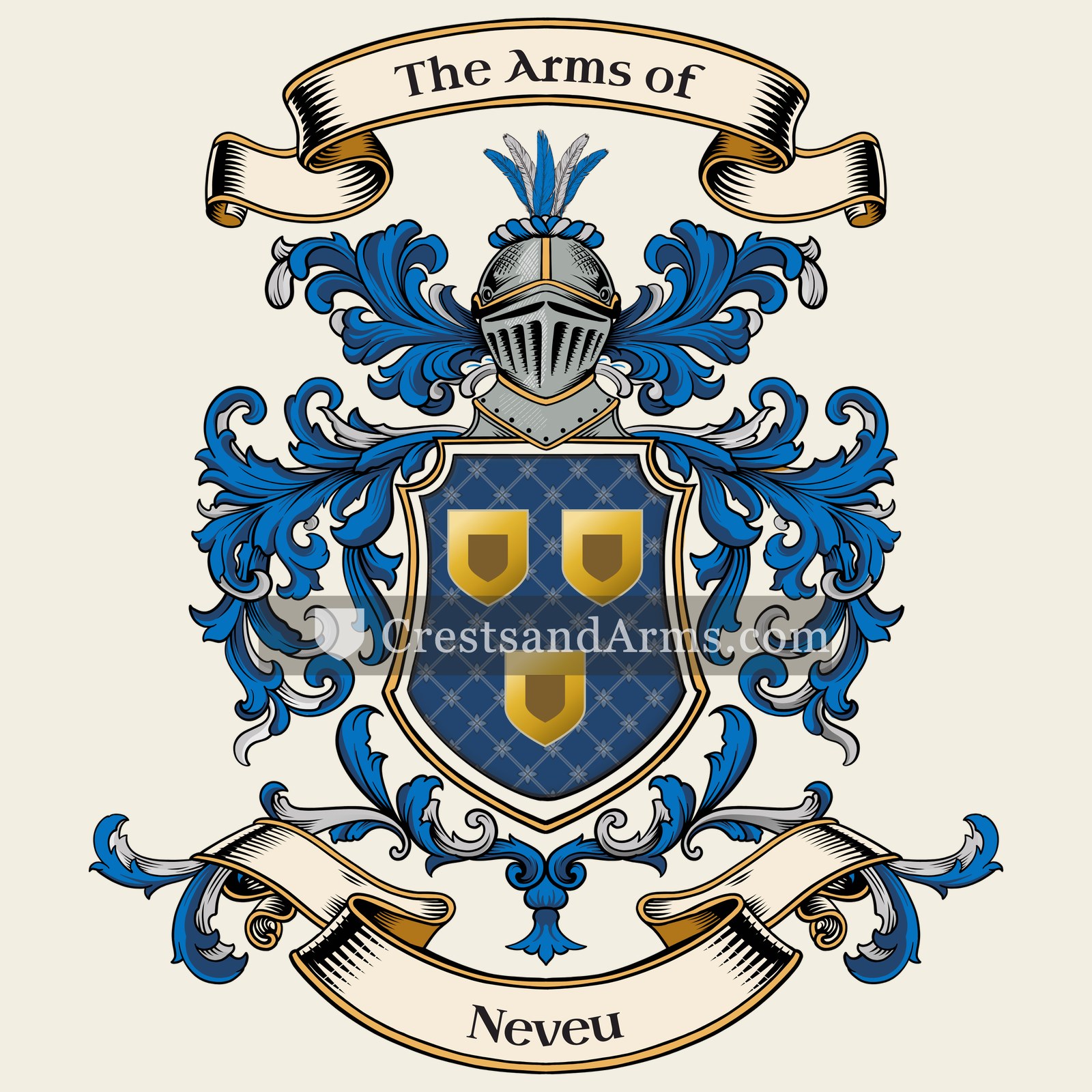 The Neveu coat of arms, drawn from the recorded blazon
