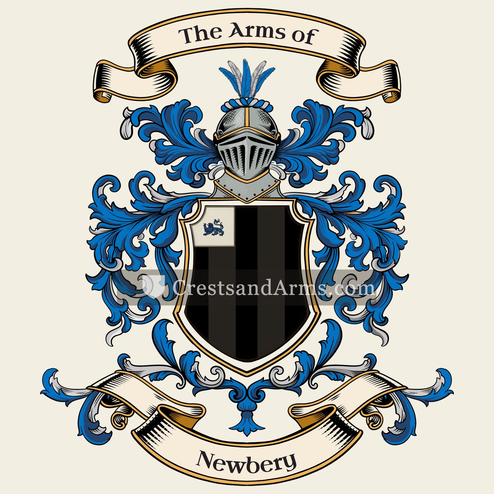 The Newbery coat of arms, drawn from the recorded blazon