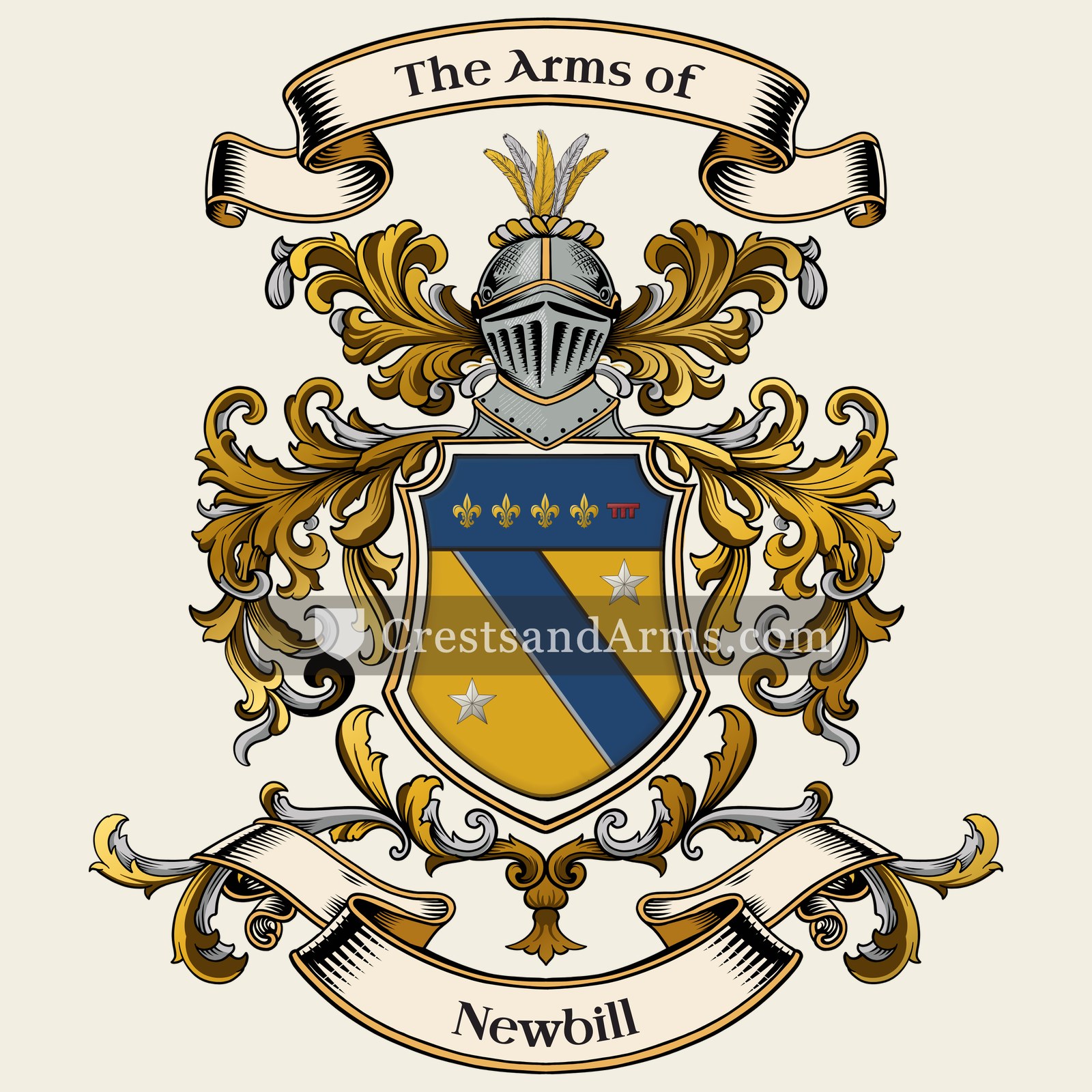 The Newbill coat of arms, drawn from the recorded blazon