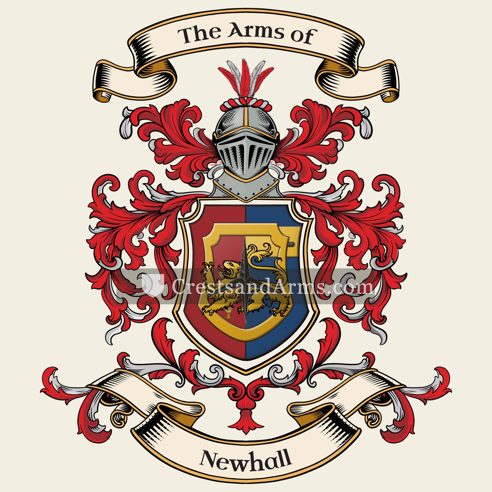 The Newhall coat of arms, drawn from the recorded blazon