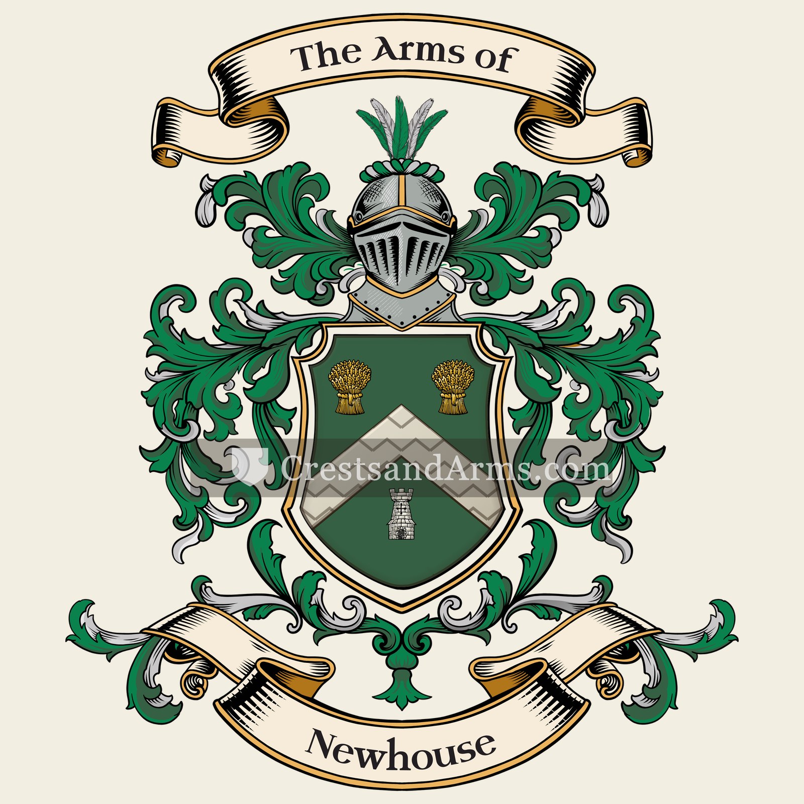 The Newhouse coat of arms, drawn from the recorded blazon