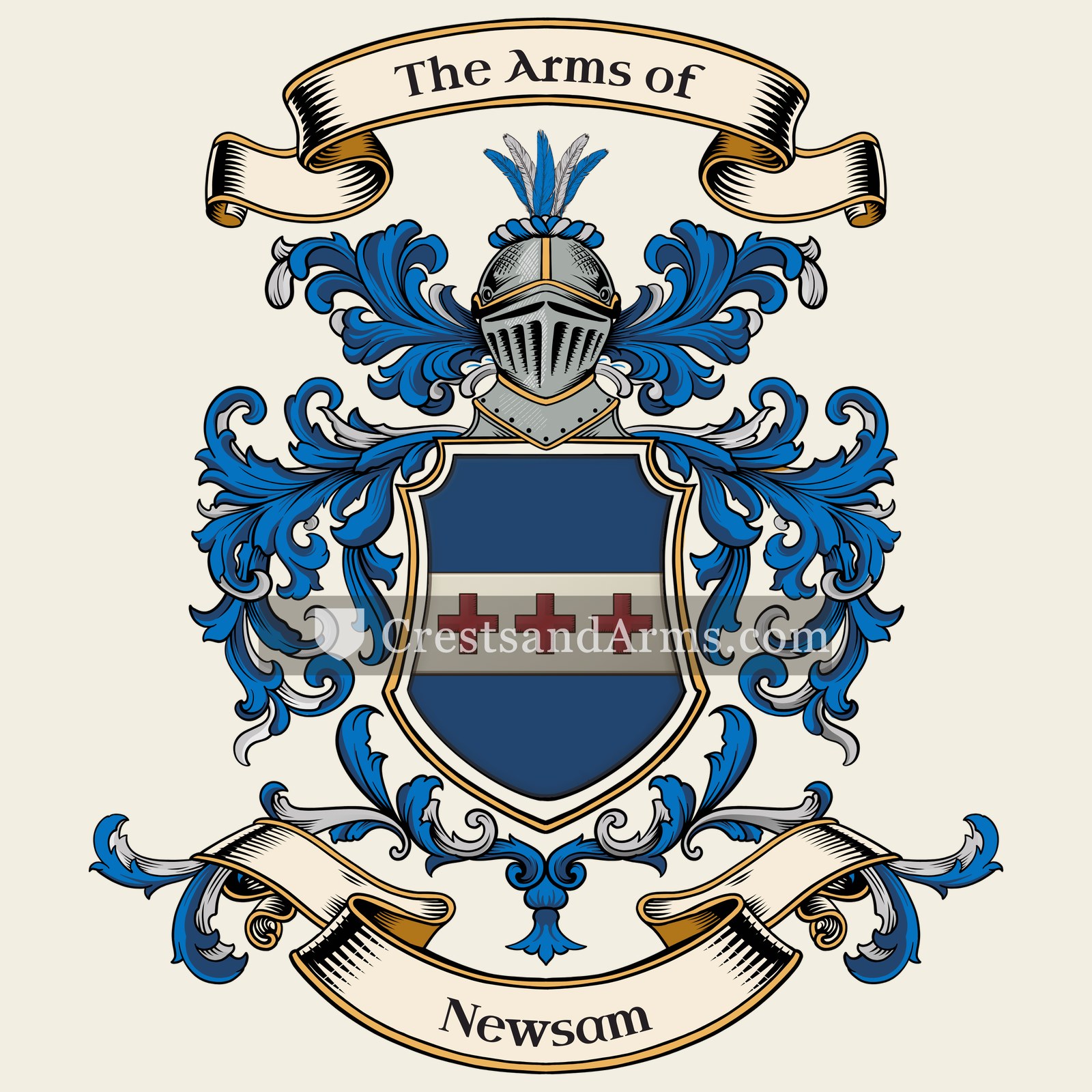 The Newsam coat of arms, drawn from the recorded blazon