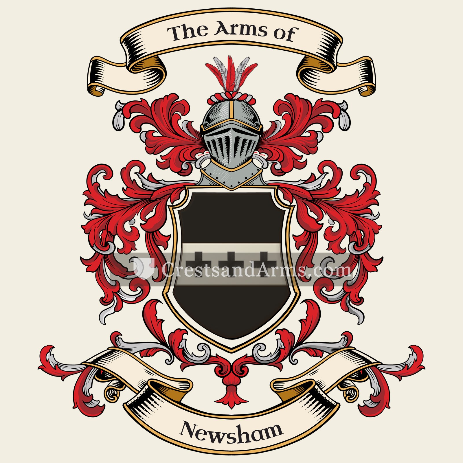 The Newsham coat of arms, drawn from the recorded blazon