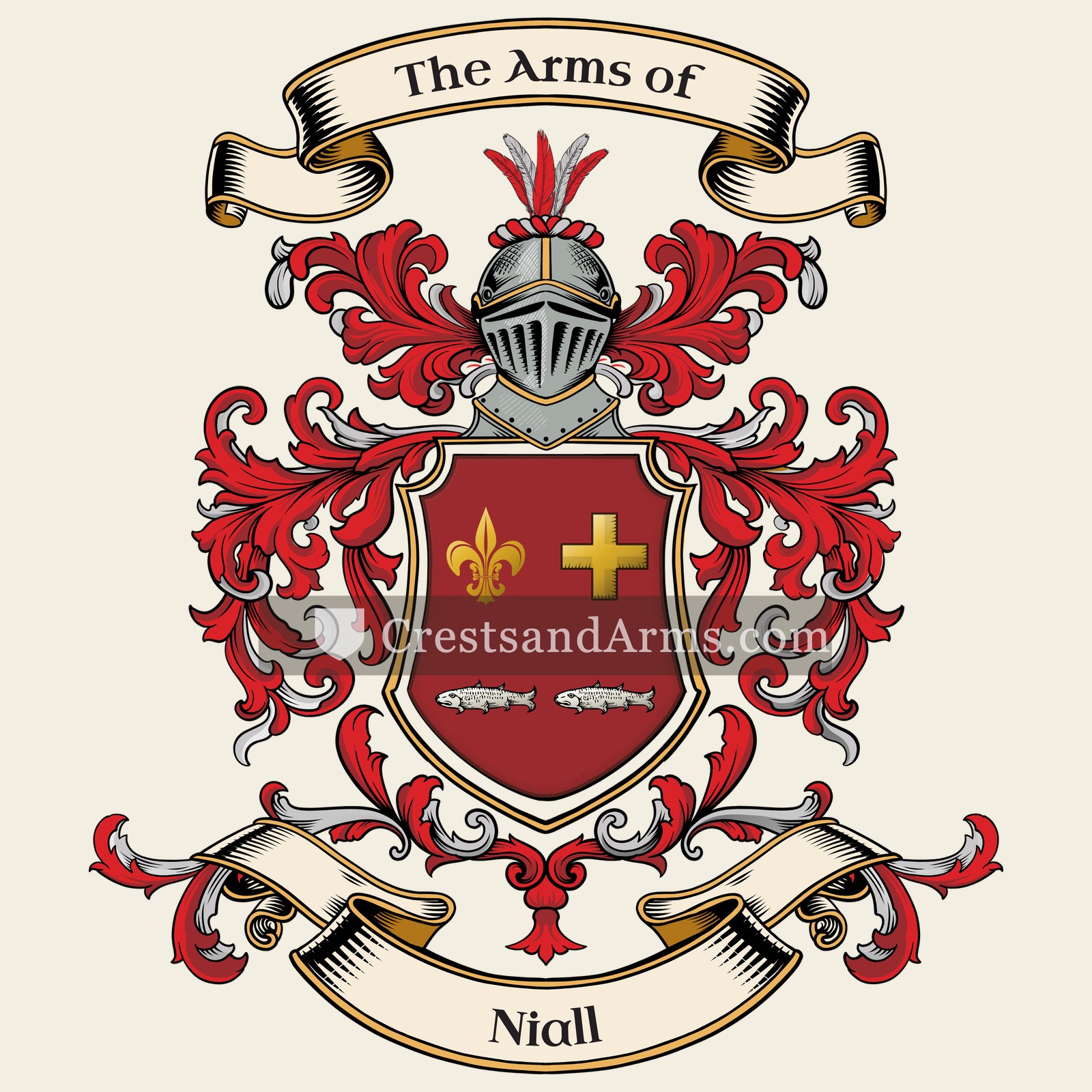 The Niall coat of arms, drawn from the recorded blazon