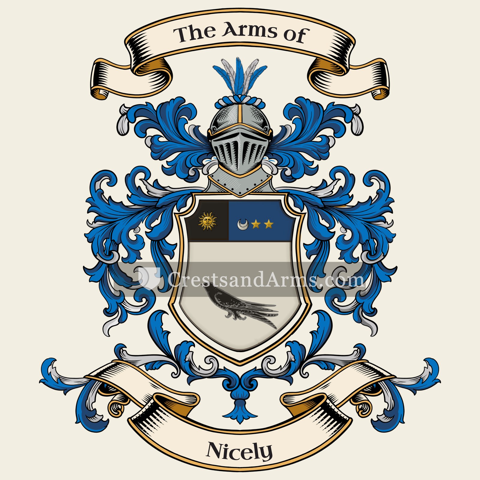 The Nicely coat of arms, drawn from the recorded blazon
