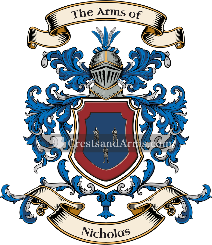 The Nicholas coat of arms, drawn from the recorded blazon