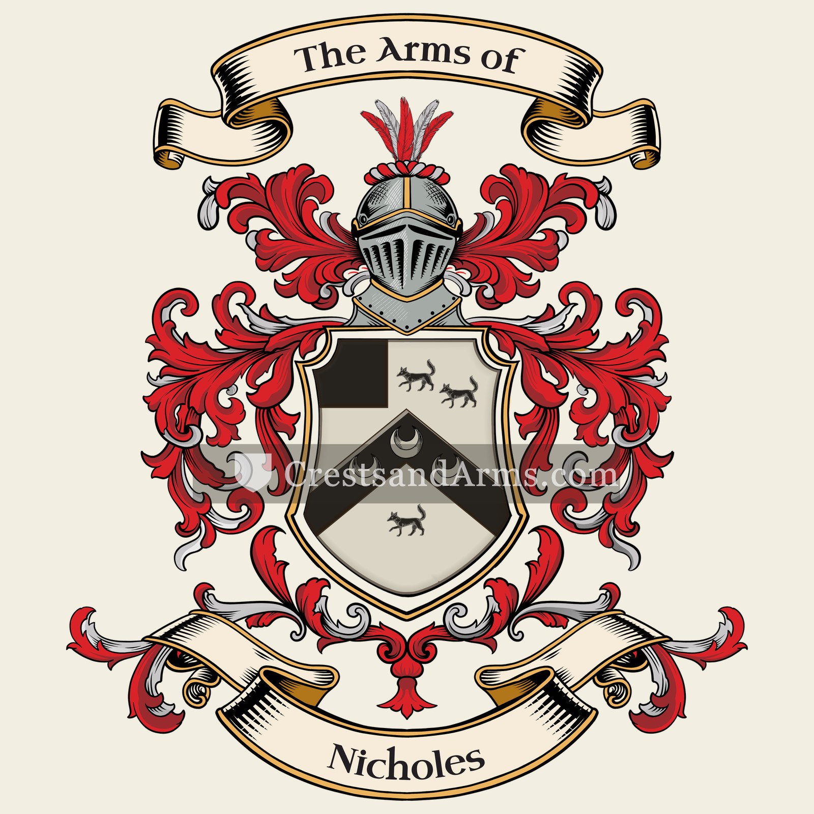 The Nicholes coat of arms, drawn from the recorded blazon