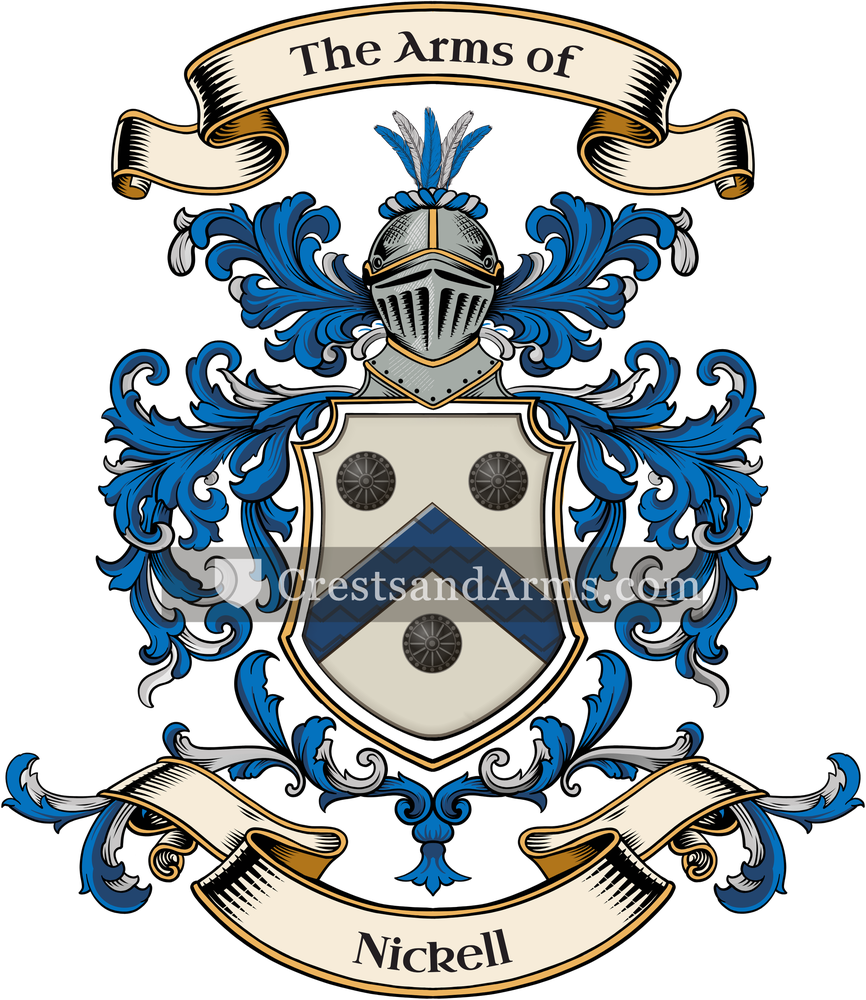 The Nickell coat of arms, drawn from the recorded blazon