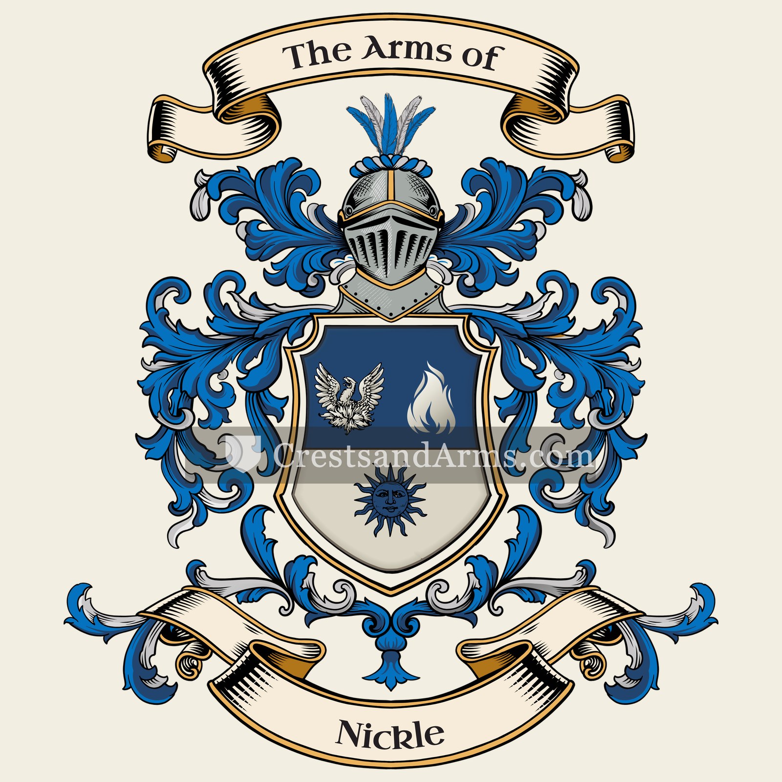 The Nickle coat of arms, drawn from the recorded blazon