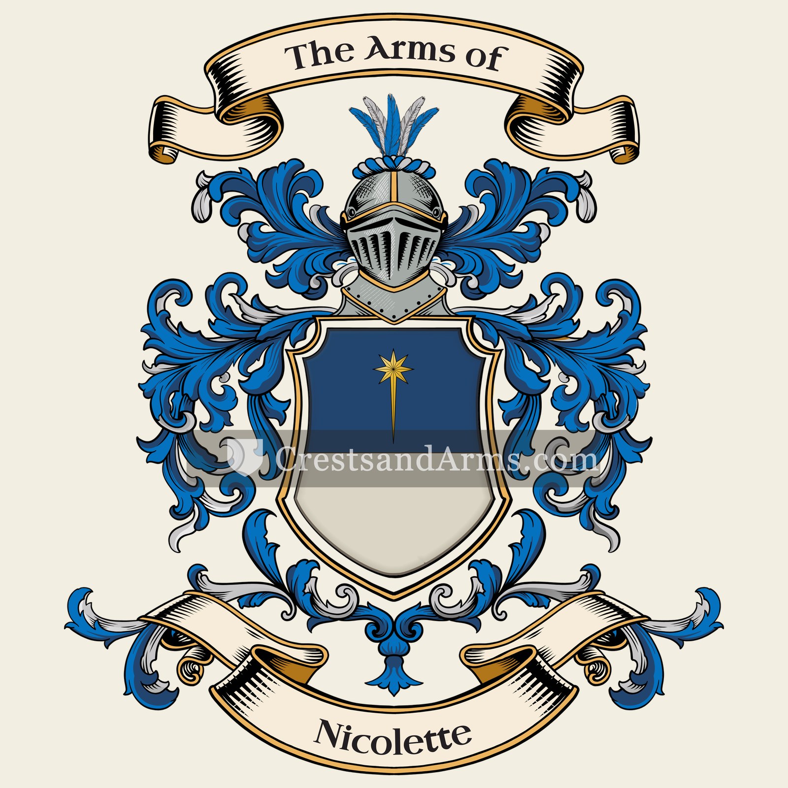 The Nicolette coat of arms, drawn from the recorded blazon