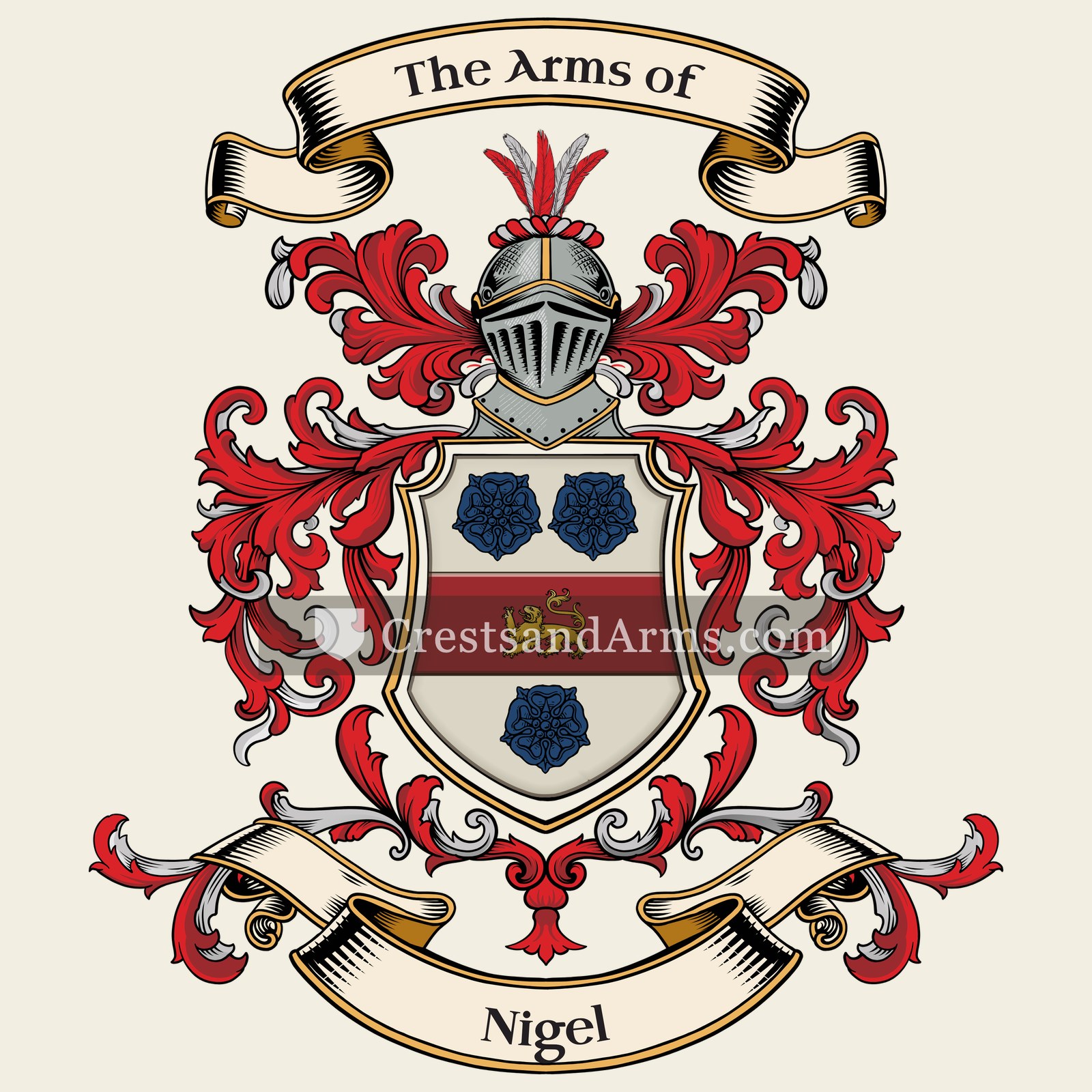 The Nigel coat of arms, drawn from the recorded blazon