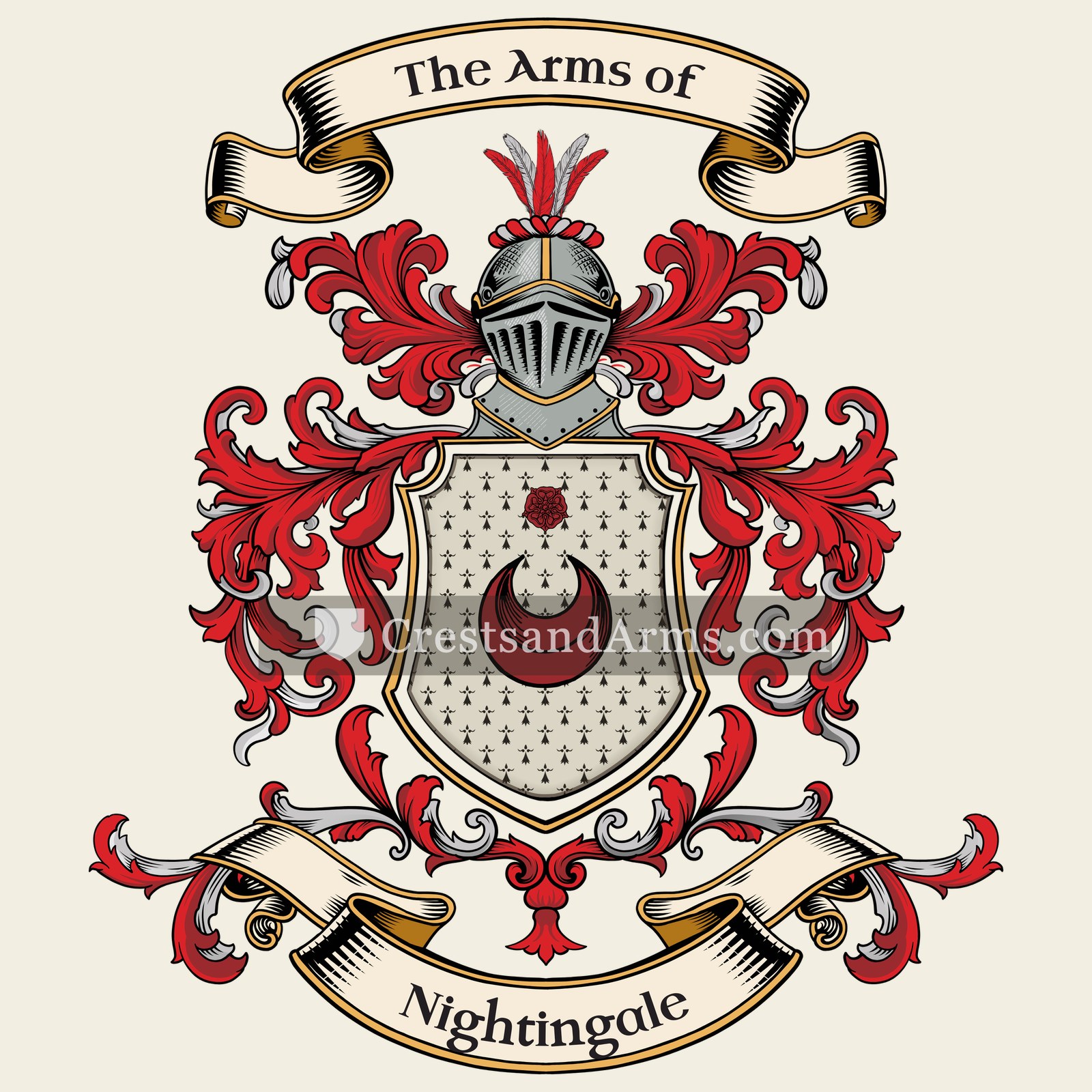 The Nightingale coat of arms, drawn from the recorded blazon