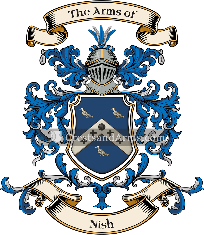 The Nish coat of arms, drawn from the recorded blazon