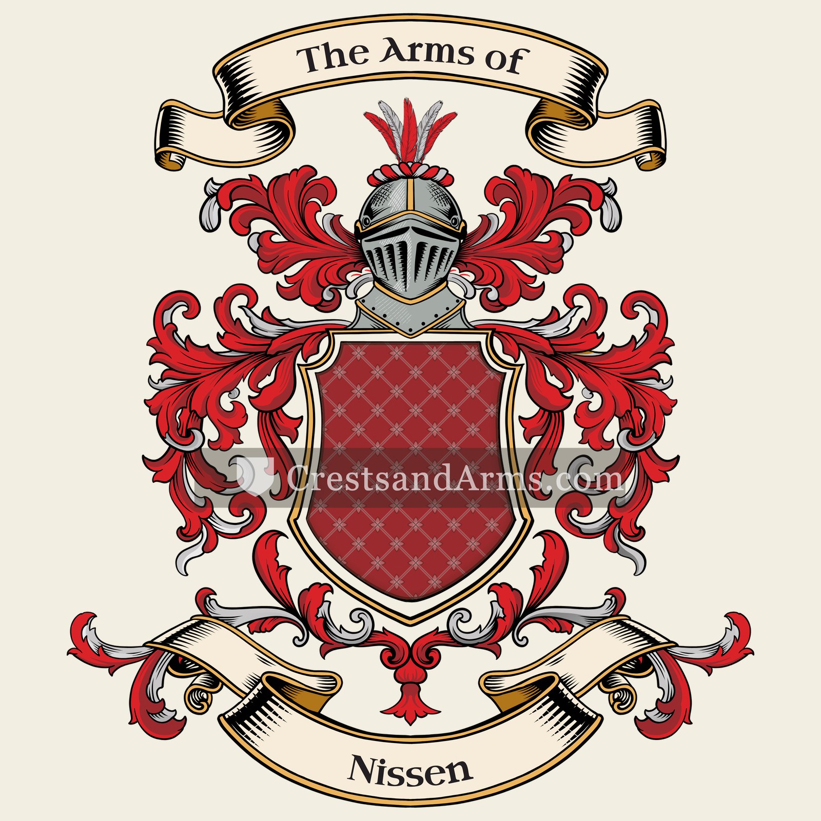 The Nissen coat of arms, drawn from the recorded blazon
