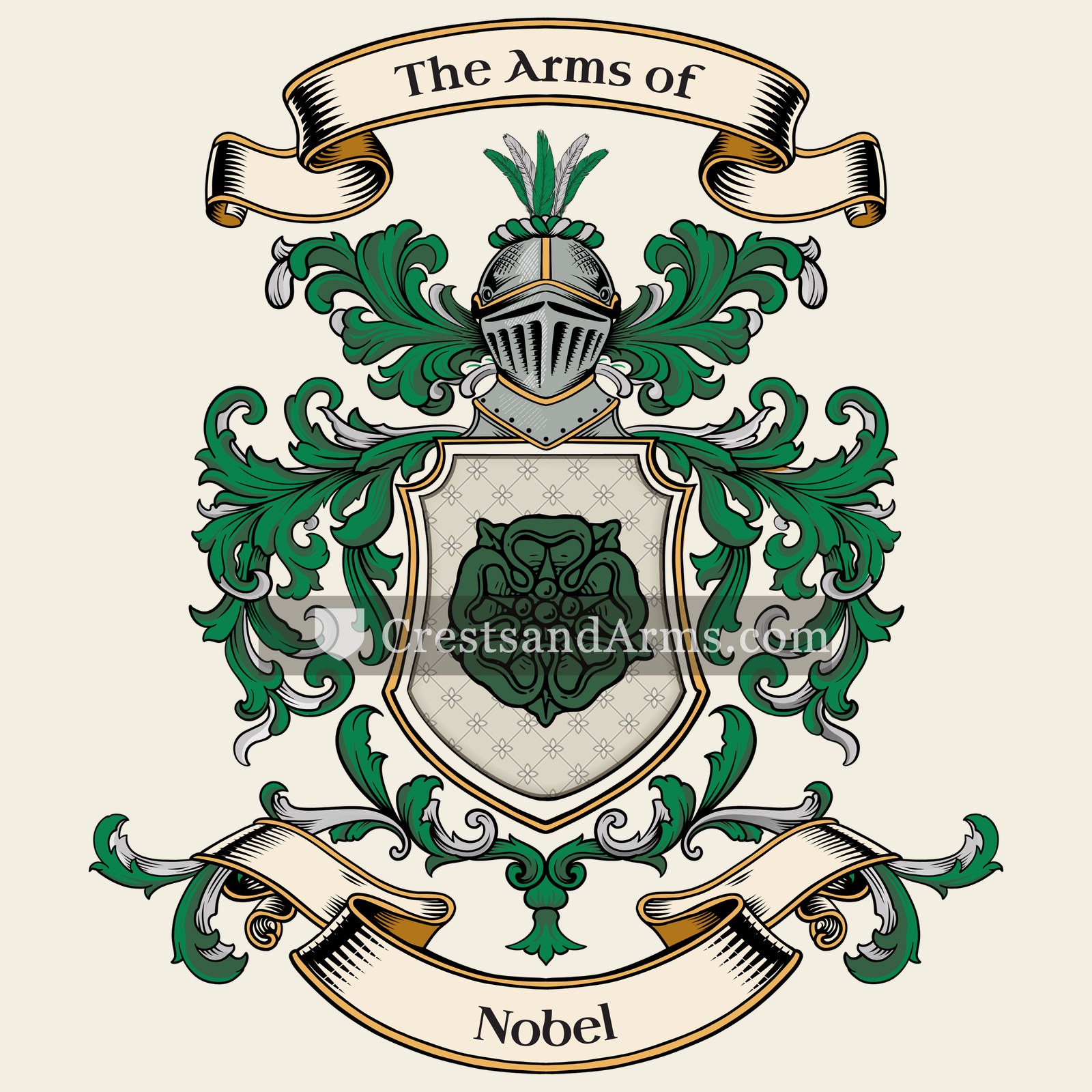 The Nobel coat of arms, drawn from the recorded blazon