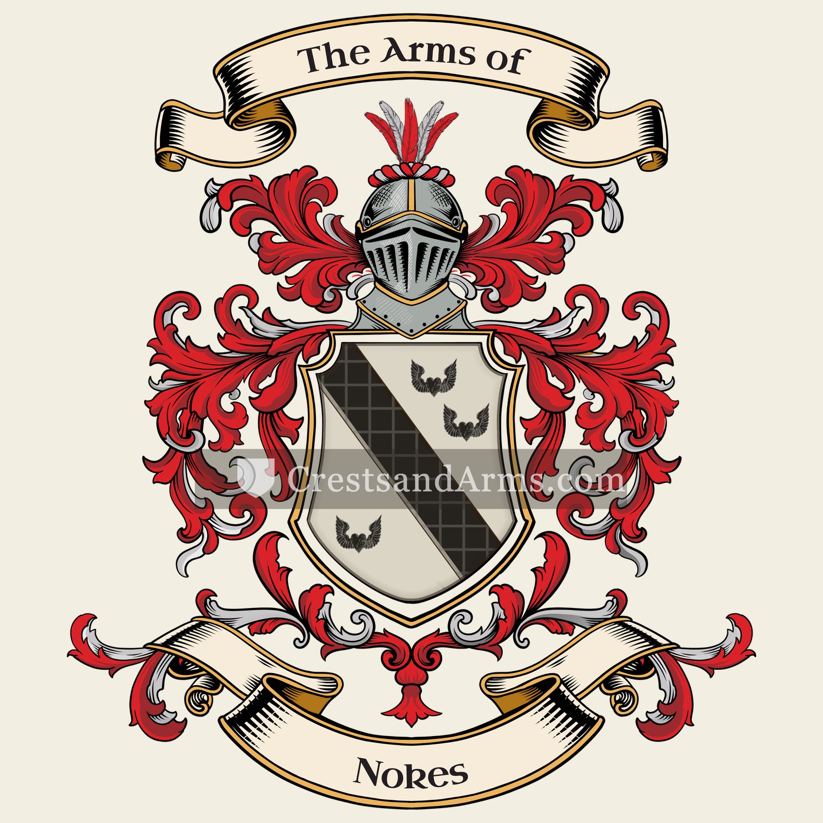 The Nokes coat of arms, drawn from the recorded blazon