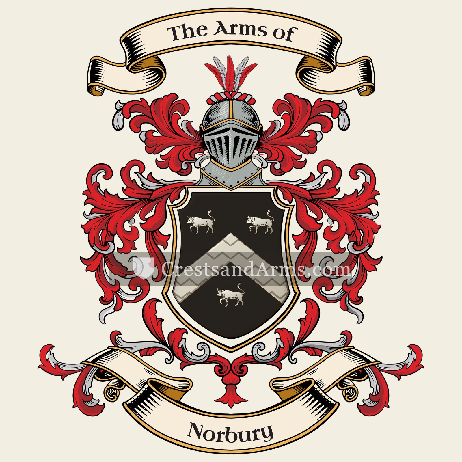 The Norbury coat of arms, drawn from the recorded blazon