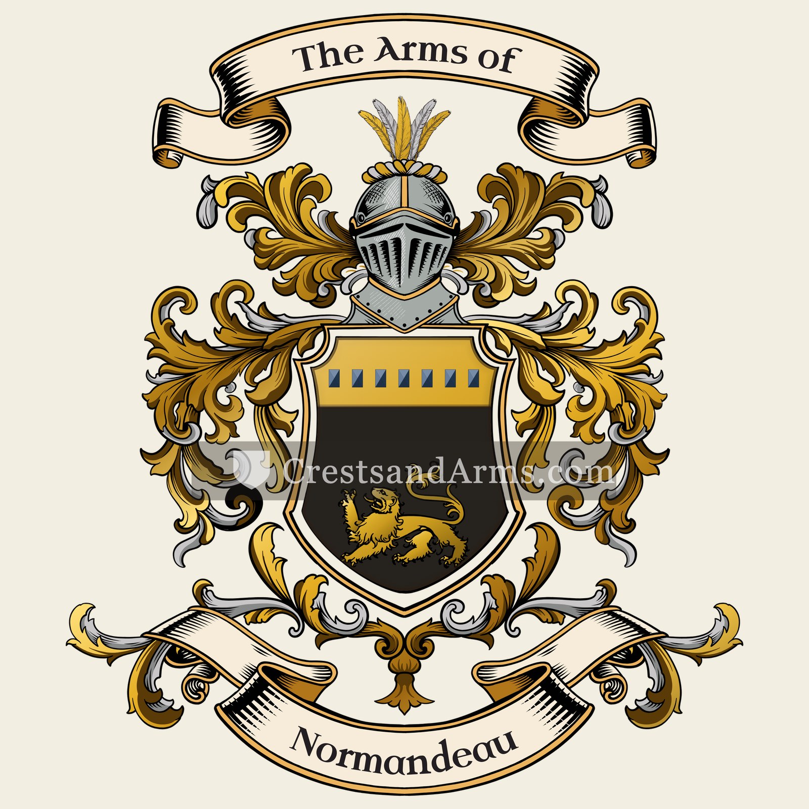 The Normandeau coat of arms, drawn from the recorded blazon