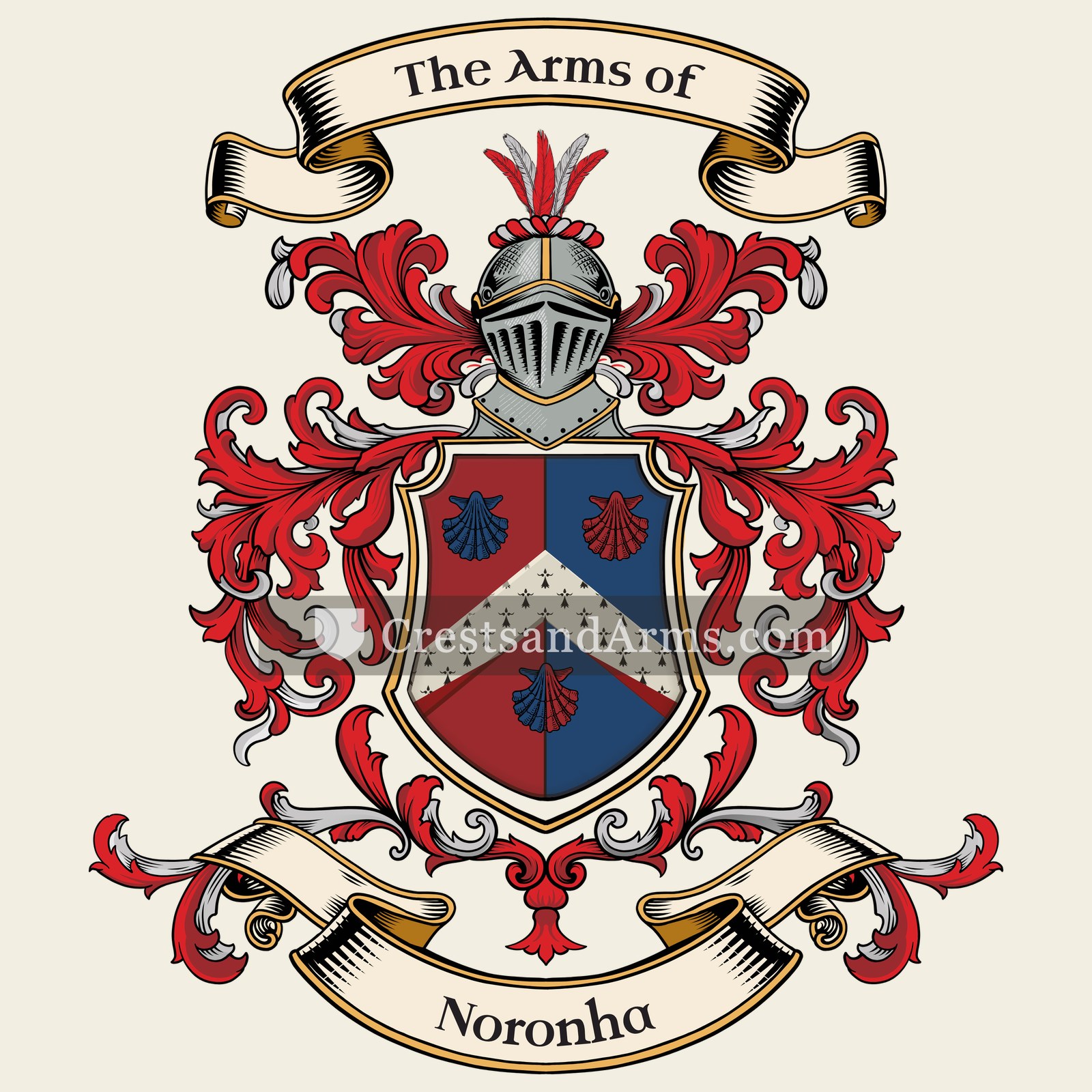The Noronha coat of arms, drawn from the recorded blazon