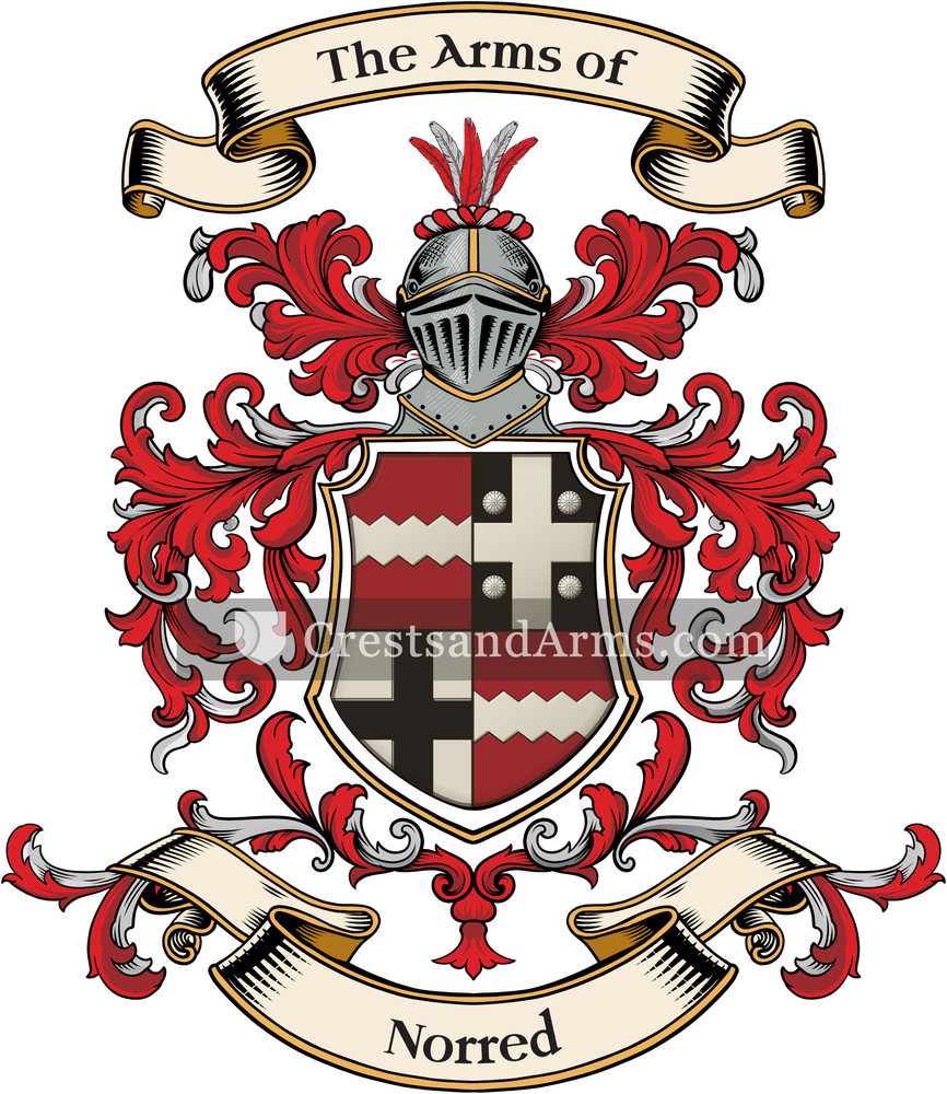 The Norred coat of arms, drawn from the recorded blazon
