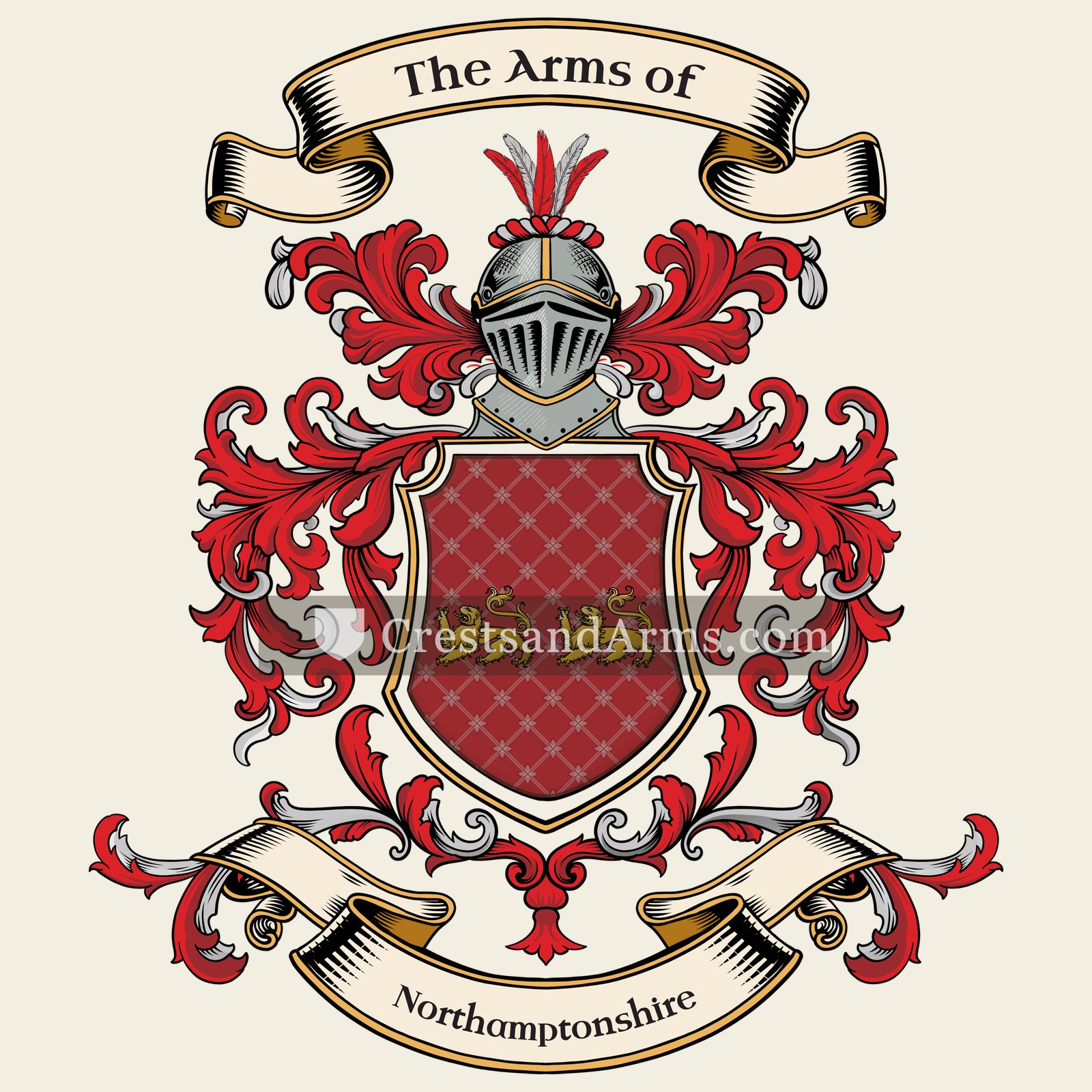 The Northamptonshire coat of arms, drawn from the recorded blazon