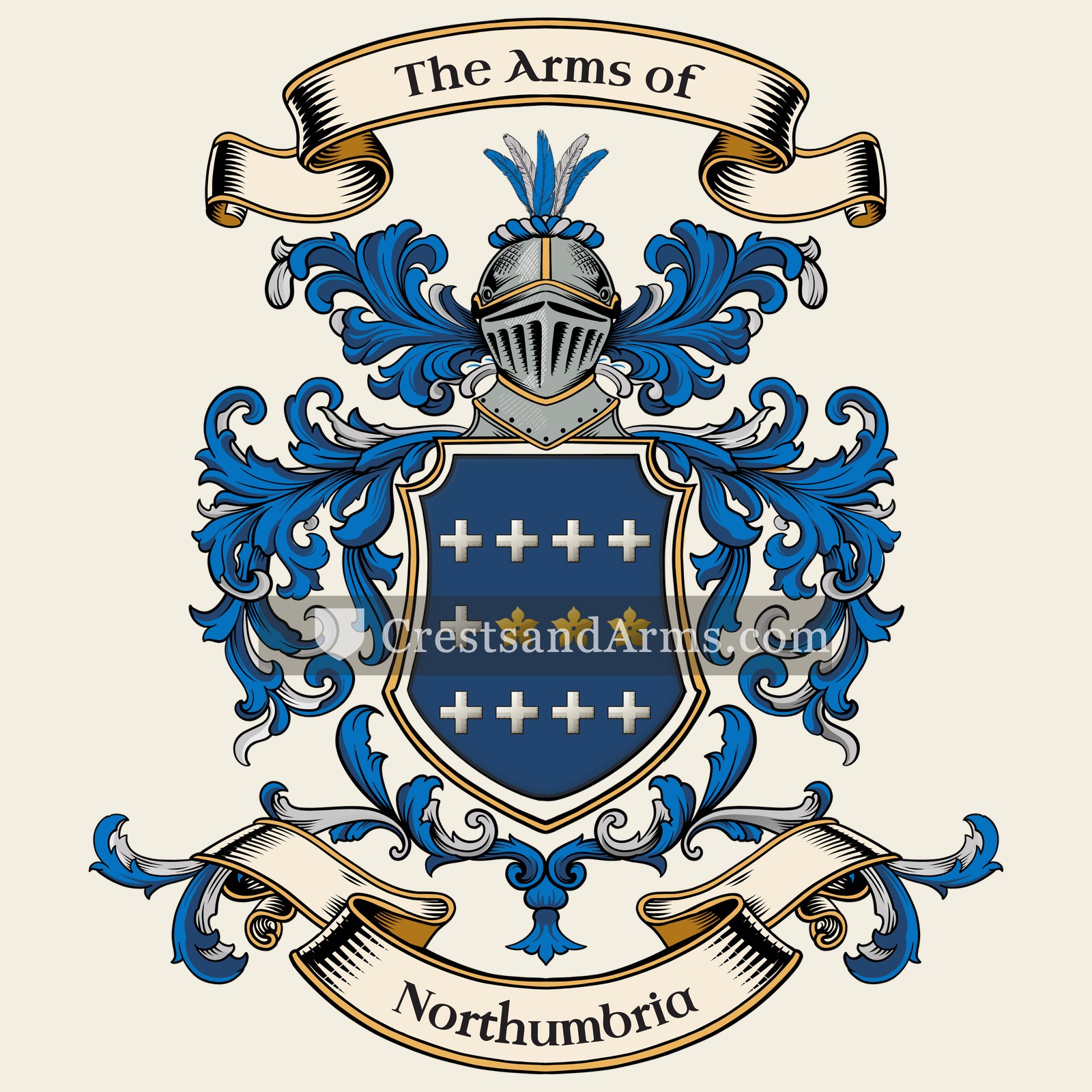 The Northumbria coat of arms, drawn from the recorded blazon