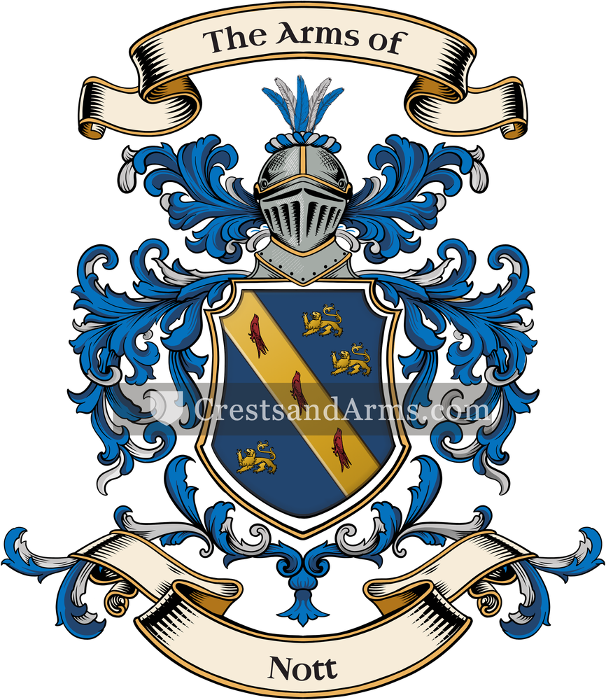 The Nott coat of arms, drawn from the recorded blazon