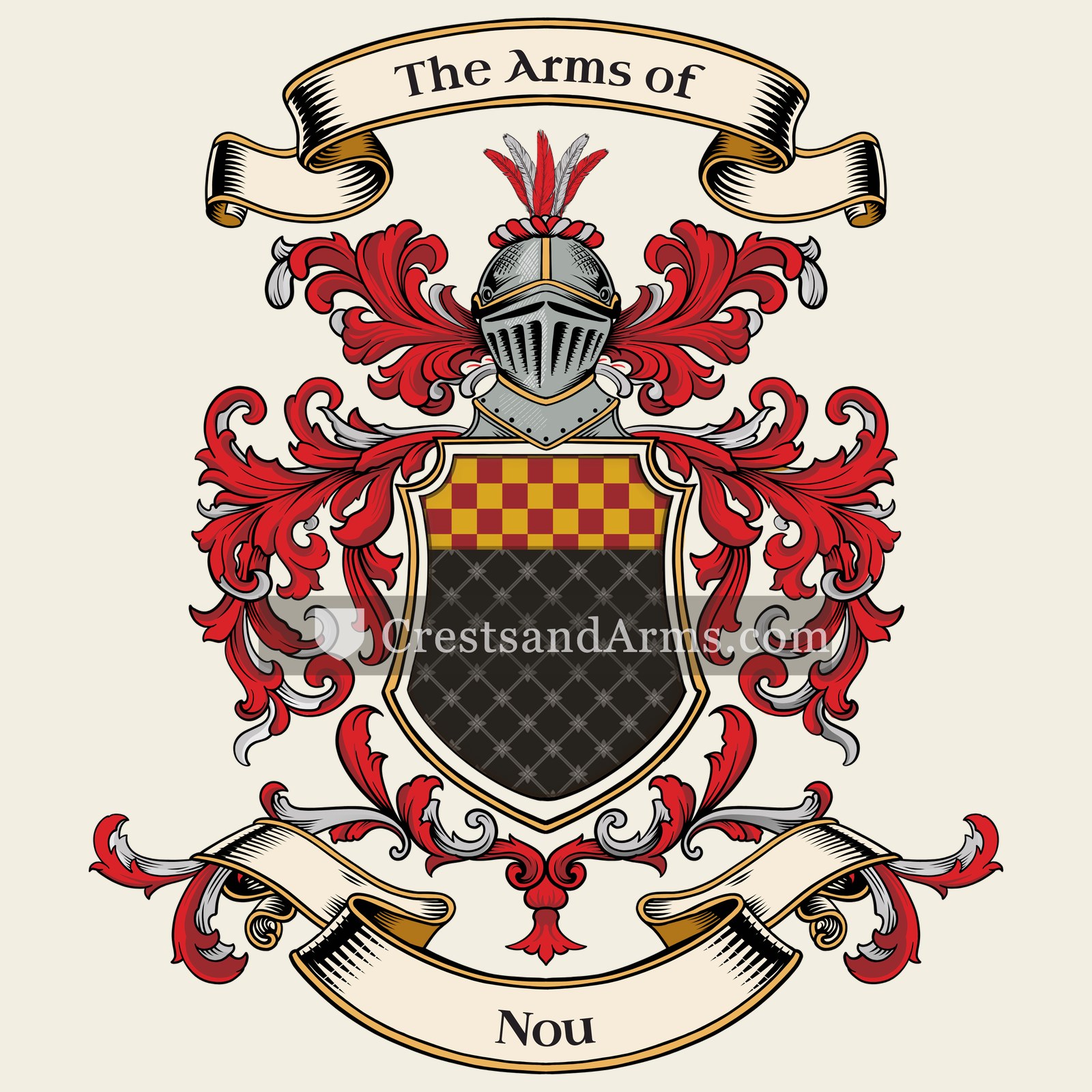 The Nou coat of arms, drawn from the recorded blazon