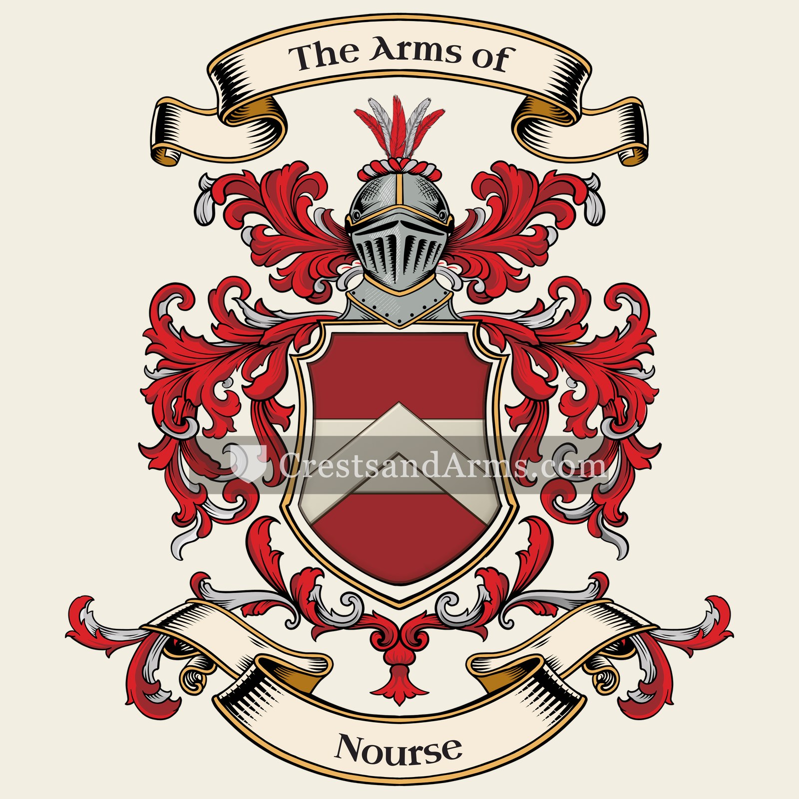 The Nourse coat of arms, drawn from the recorded blazon