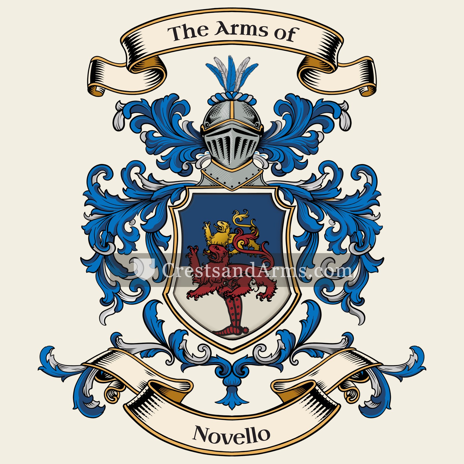 The Novello coat of arms, drawn from the recorded blazon