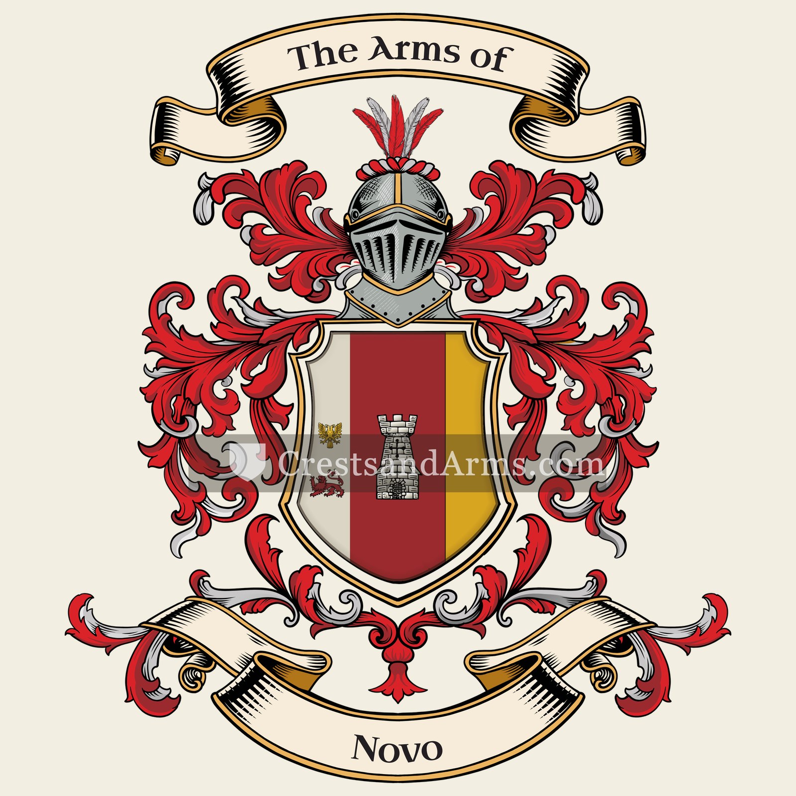 The Novo coat of arms, drawn from the recorded blazon