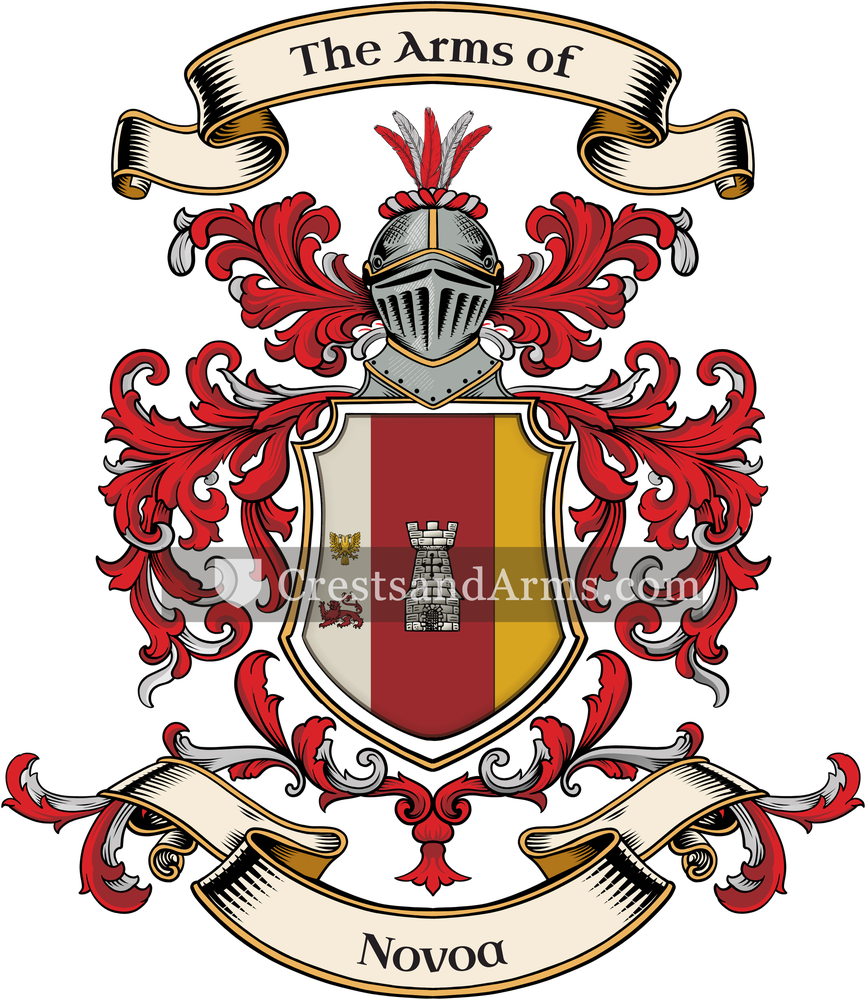 The Novoa coat of arms, drawn from the recorded blazon