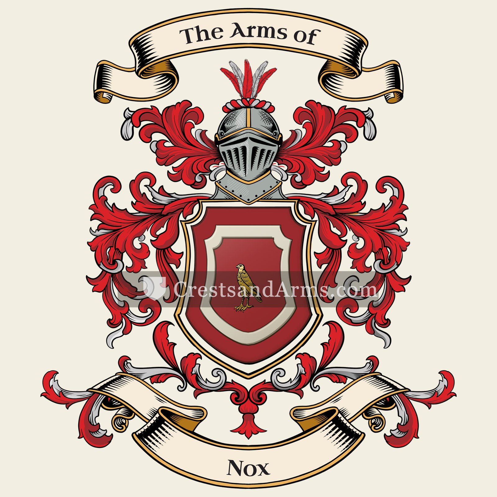 The Nox coat of arms, drawn from the recorded blazon
