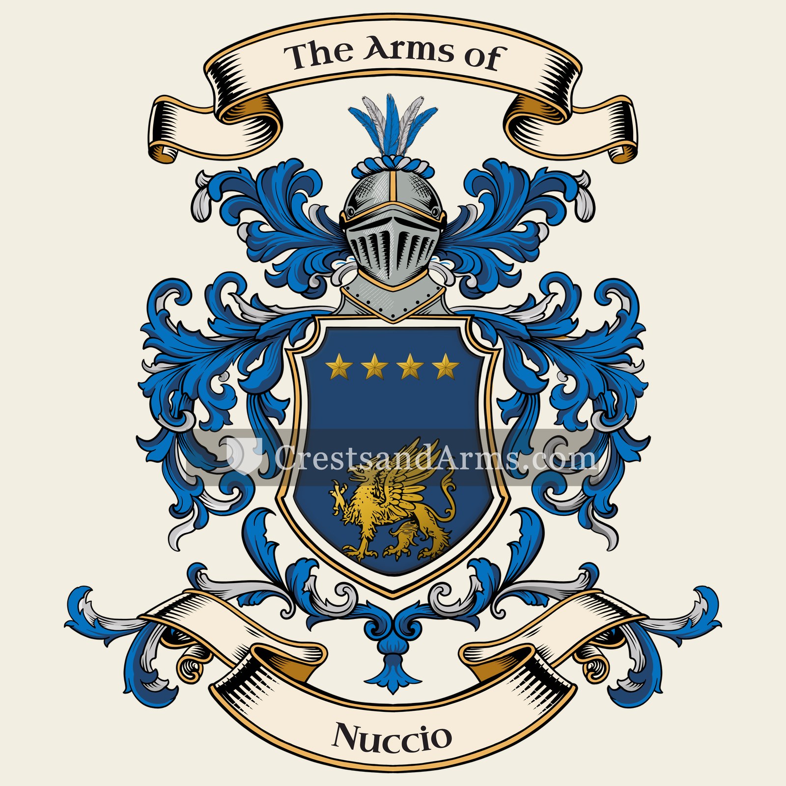 The Nuccio coat of arms, drawn from the recorded blazon