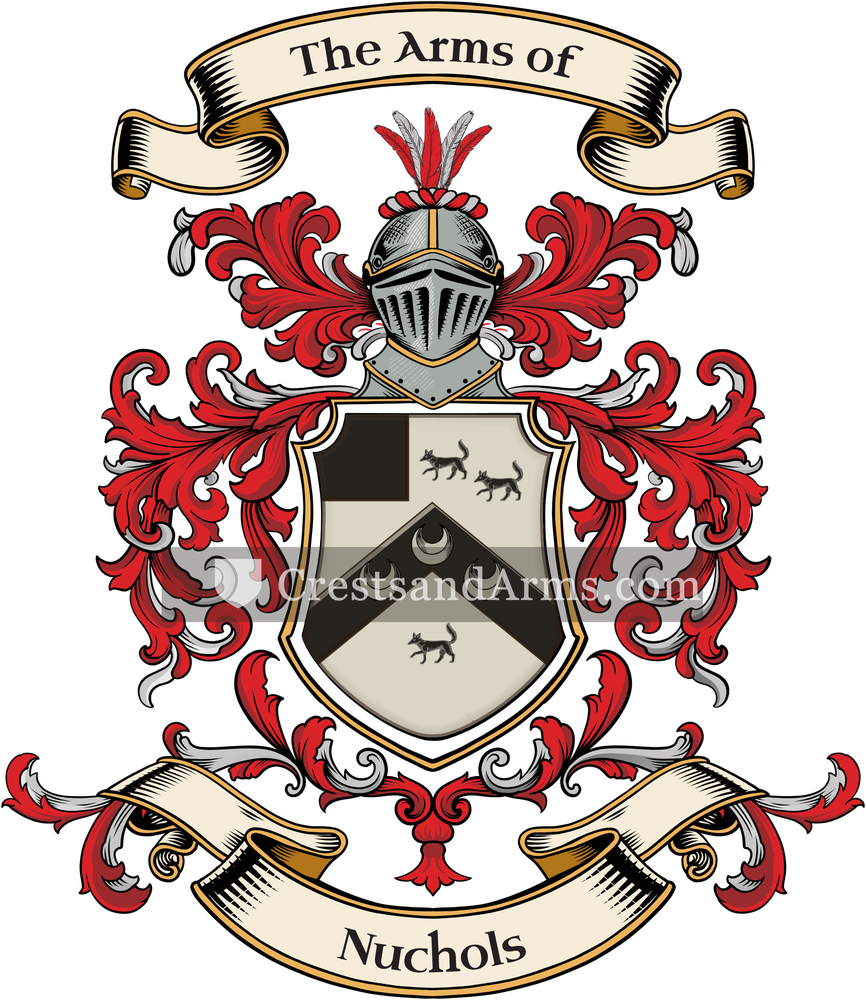 The Nuchols coat of arms, drawn from the recorded blazon