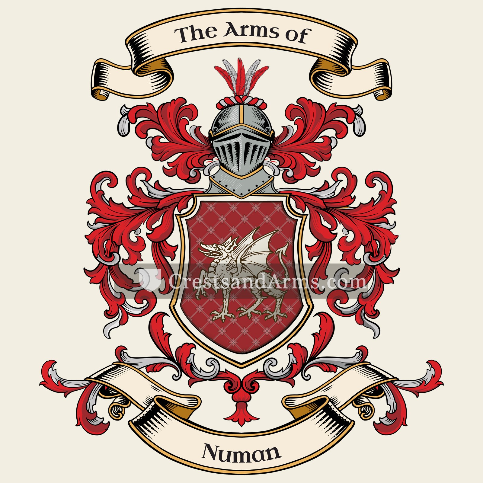 The Numan coat of arms, drawn from the recorded blazon