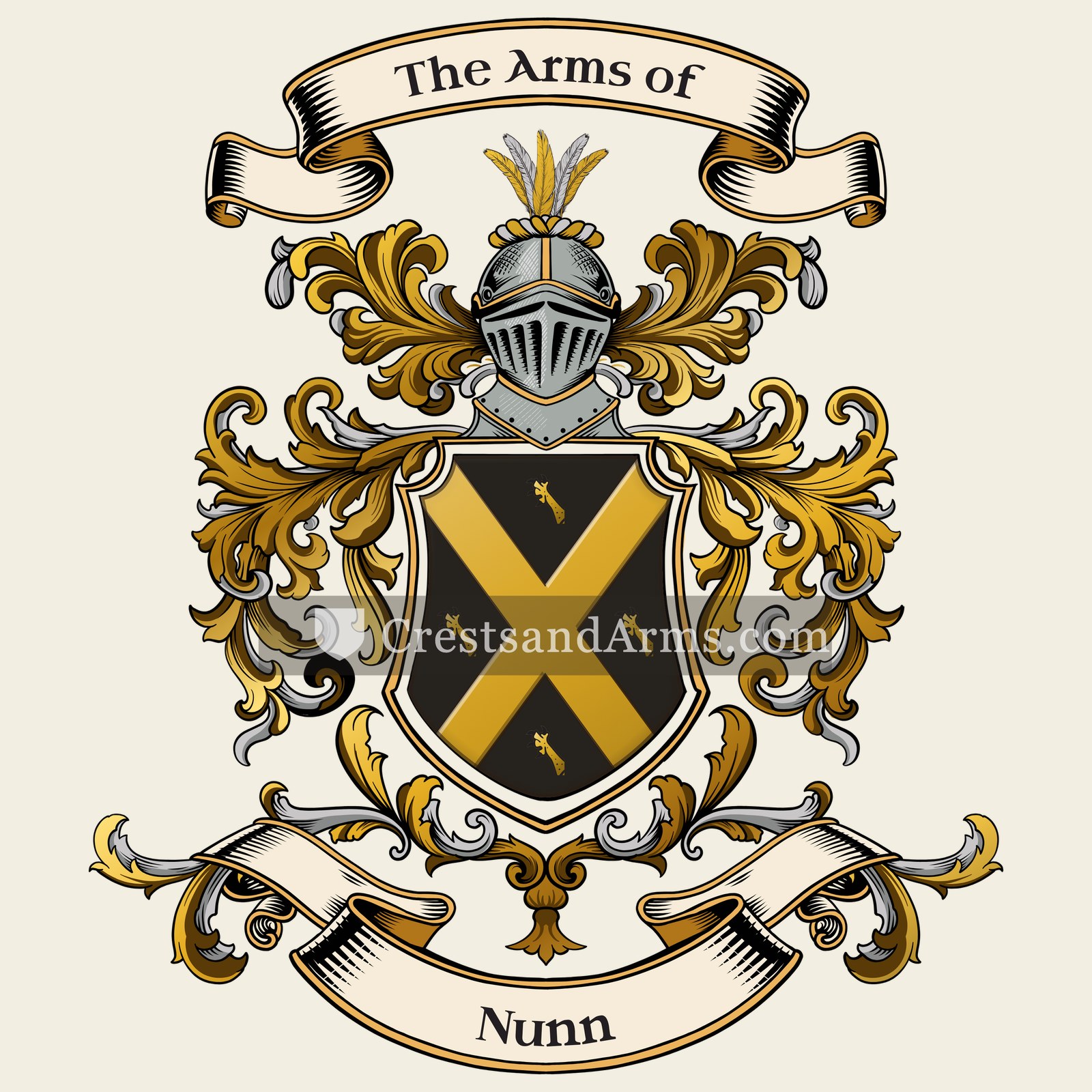 The Nunn coat of arms, drawn from the recorded blazon