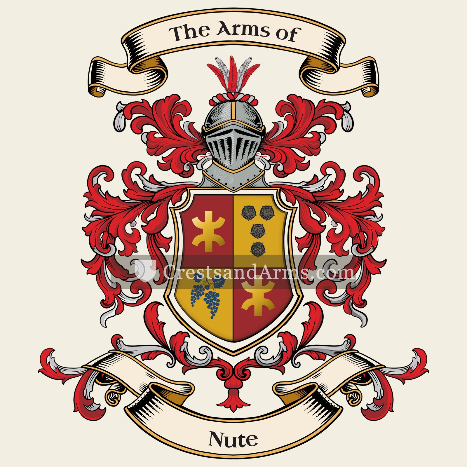 The Nute coat of arms, drawn from the recorded blazon