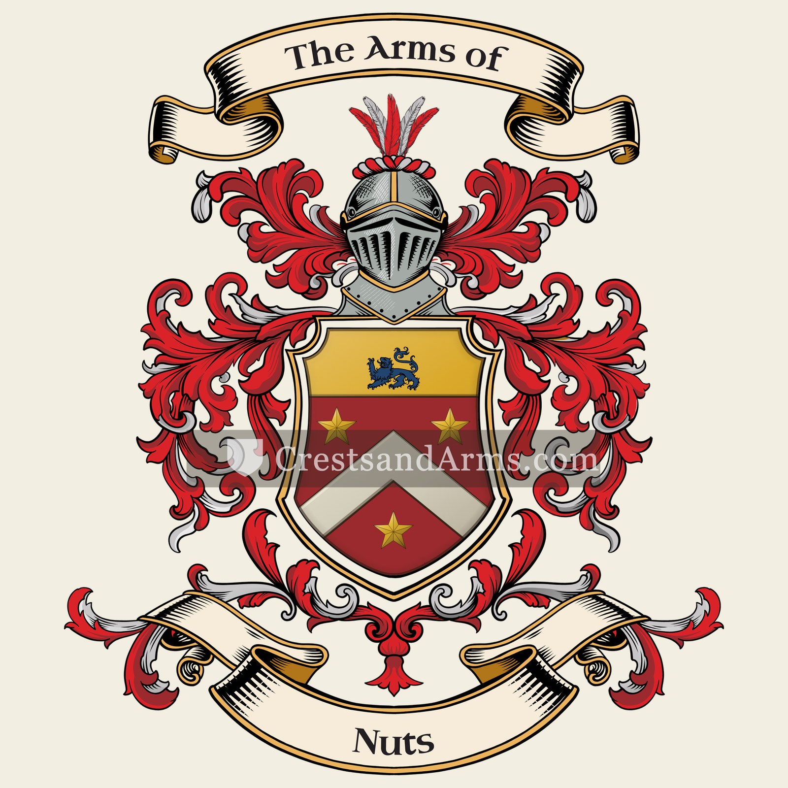 The Nuts coat of arms, drawn from the recorded blazon