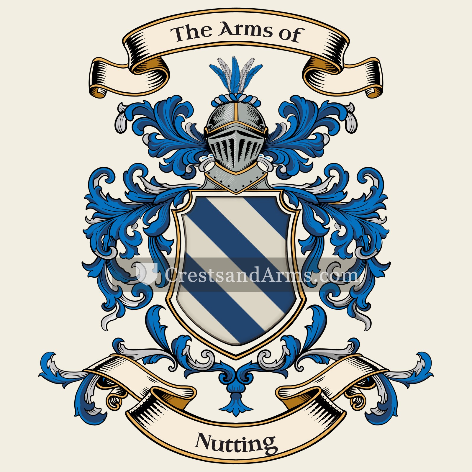 The Nutting coat of arms, drawn from the recorded blazon
