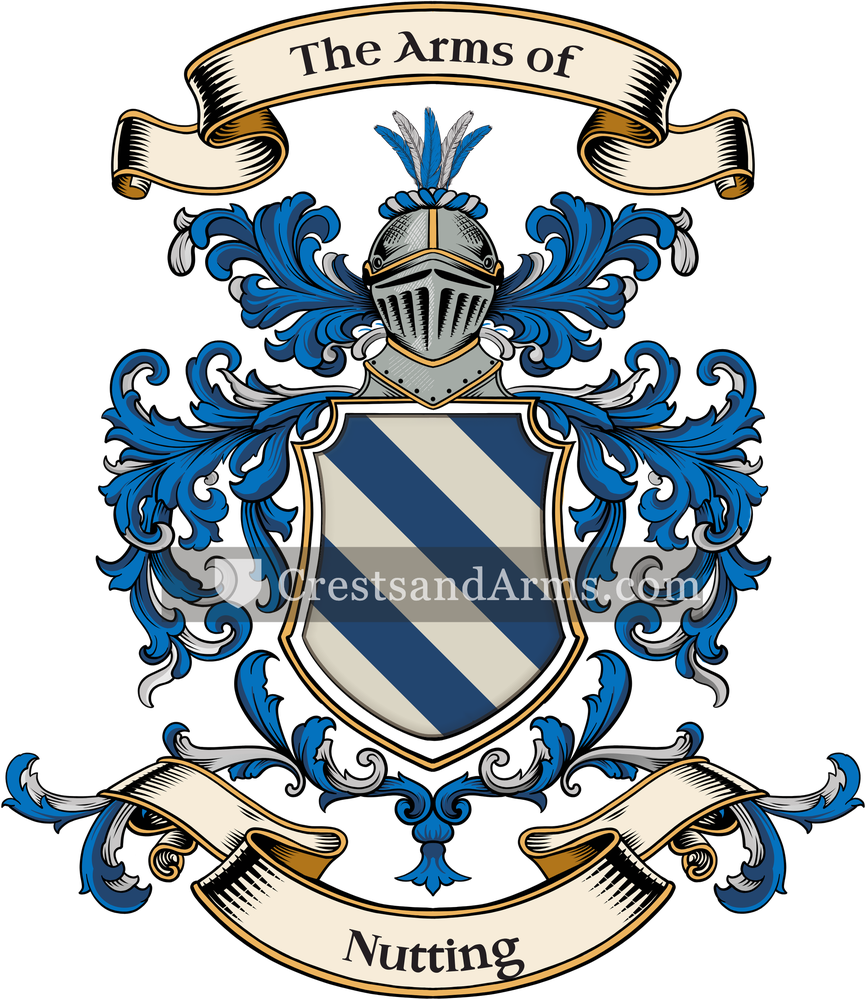 The Nutting coat of arms, drawn from the recorded blazon