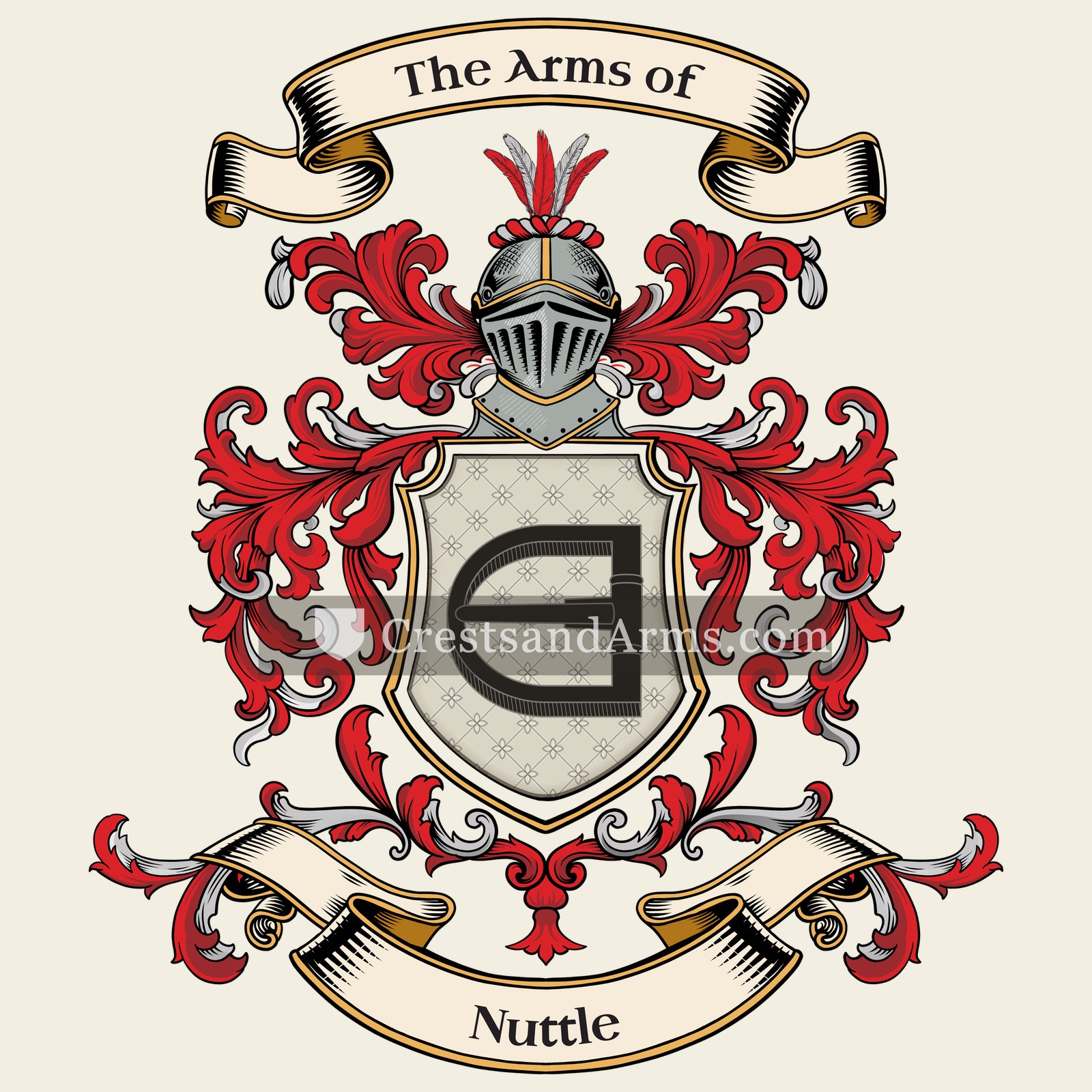 The Nuttle coat of arms, drawn from the recorded blazon