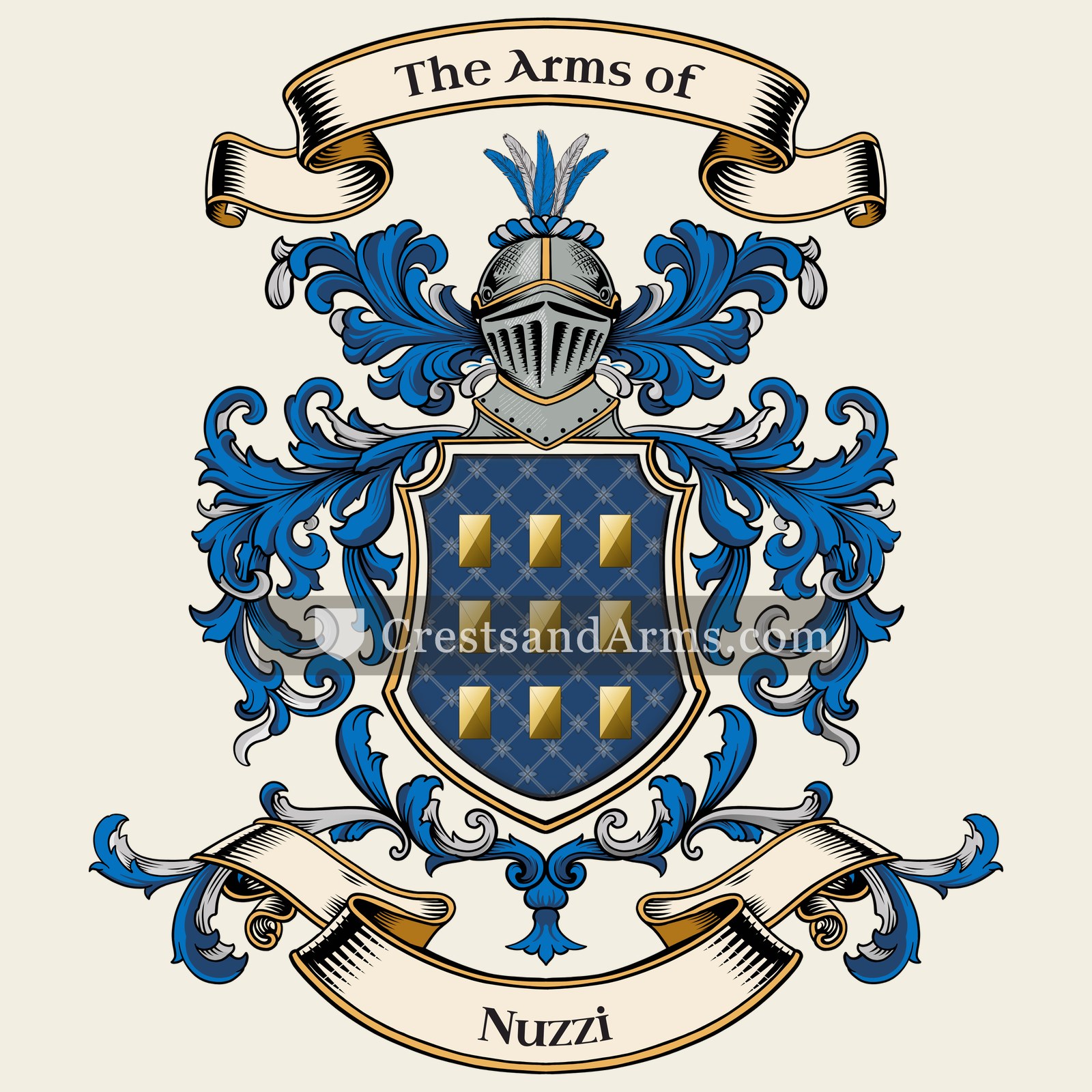 The Nuzzi coat of arms, drawn from the recorded blazon