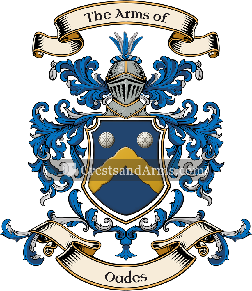 The Oades coat of arms, drawn from the recorded blazon