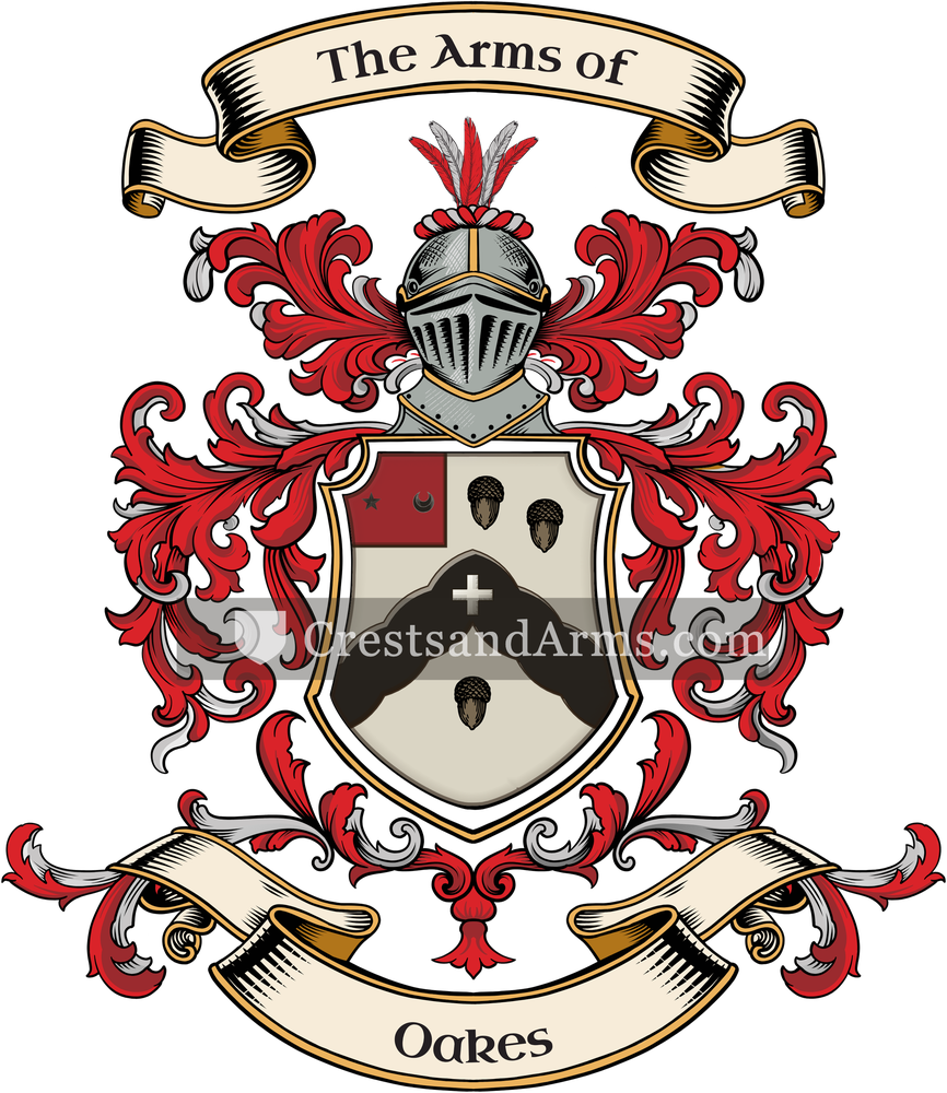 The Oakes coat of arms, drawn from the recorded blazon